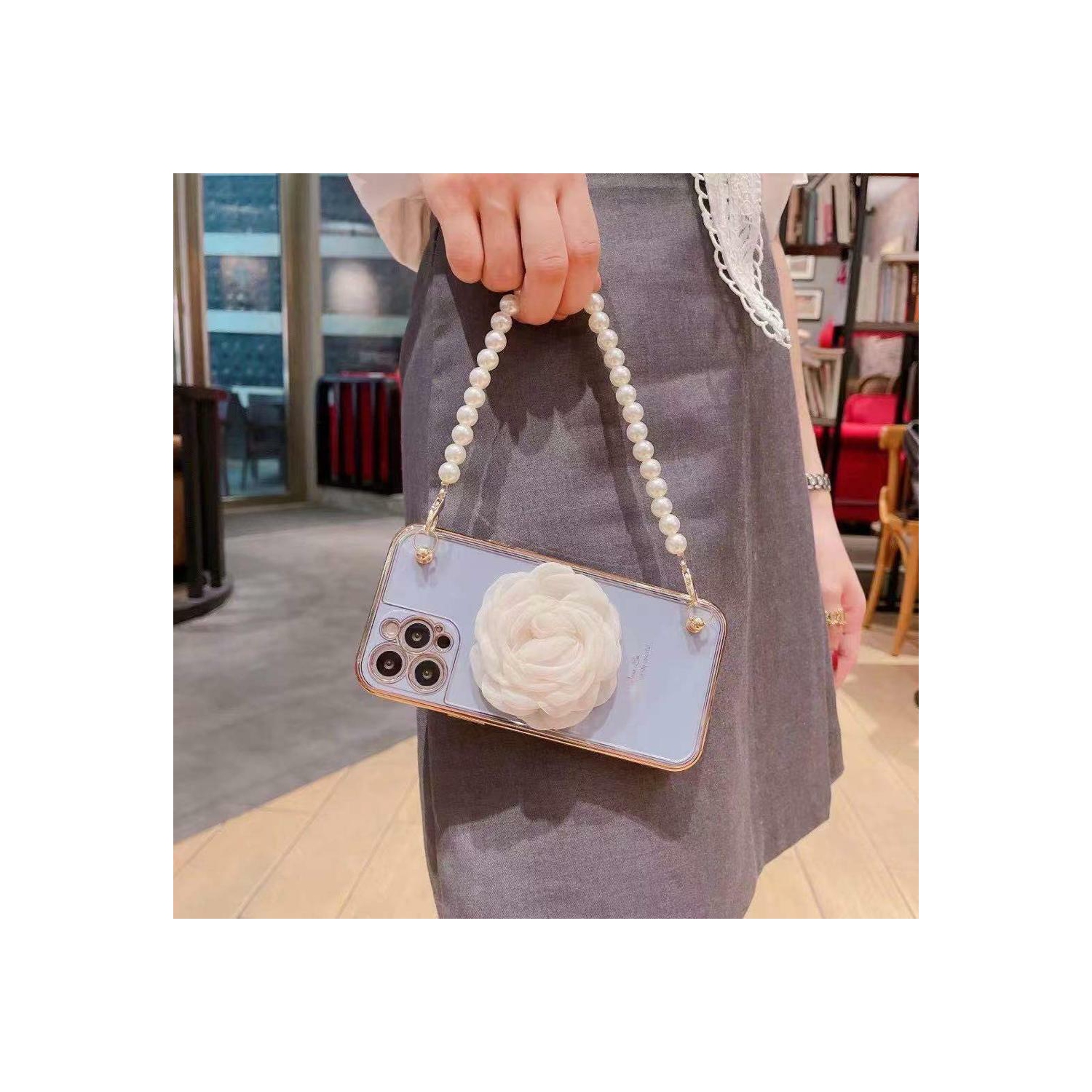 Apple iPhone 11 Pro Max Women Wrist Chain Bracelet Heavy Duty Case Luxury Silicone Flower Cover