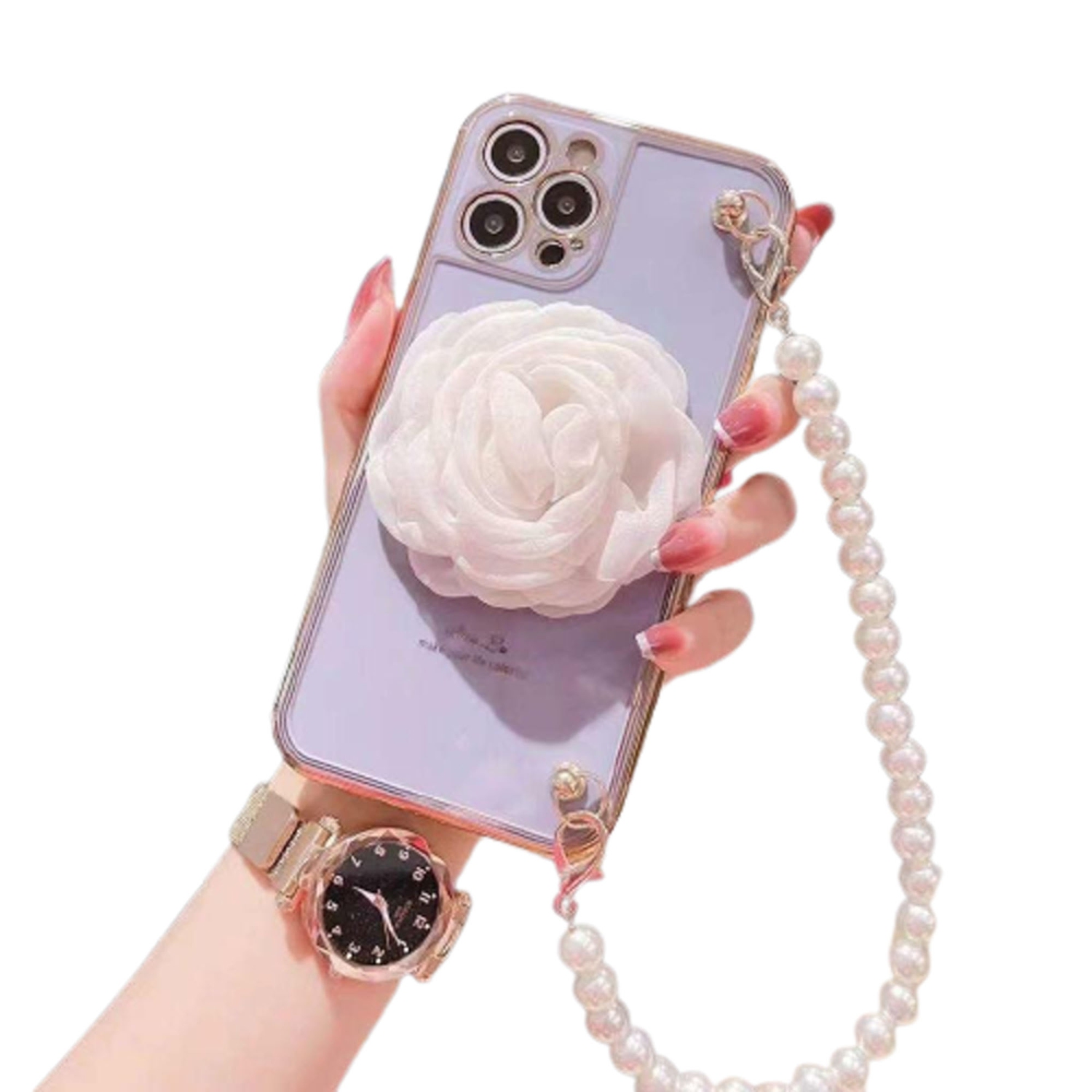 Apple iPhone 11 Women Wrist Chain Bracelet Heavy Duty Case Luxury Silicone Flower Cover