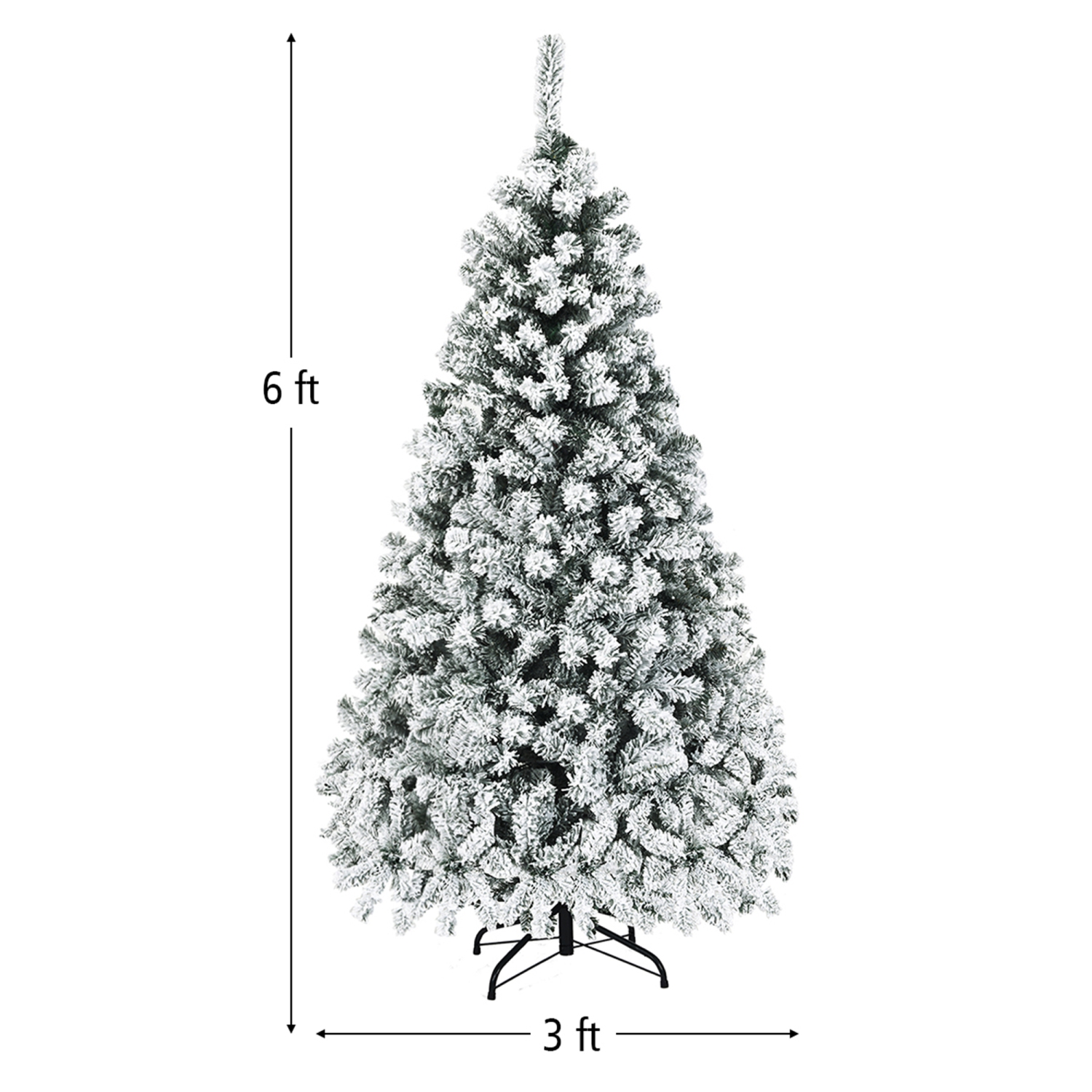 Gymax 6 FT Pre-Lit Christmas Tree Snow Flocked Hinged Pine Tree w/ Metal Stand
