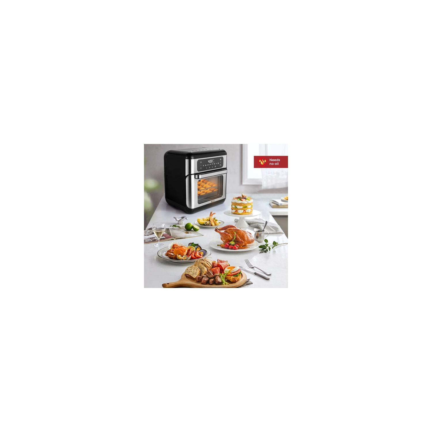 Refurbished -Ultima Cosa Digital Air Fryer Oven - 10L/10.6QT - Black Stainless Steel
