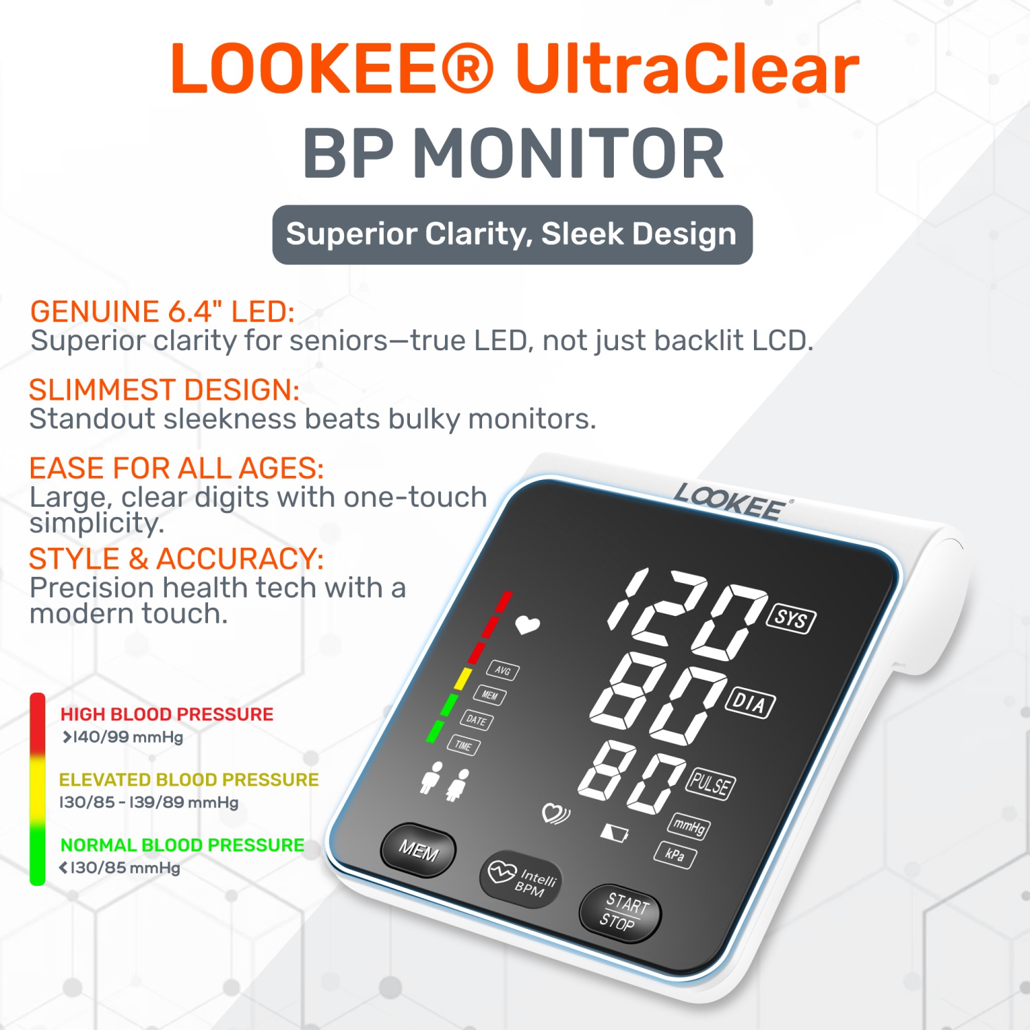 LOOKEE® A2 Premium Blood Pressure Machine for Home Use | Proudly Canadian |Large 6.4” LED Display | Slim Design Upper Arm Large Cuff Automatic Blood
