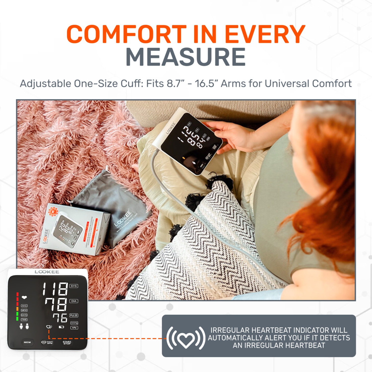 LOOKEE® A2 Premium Blood Pressure Machine for Home Use | Proudly Canadian |Large 6.4” LED Display | Slim Design Upper Arm Large Cuff Automatic Blood
