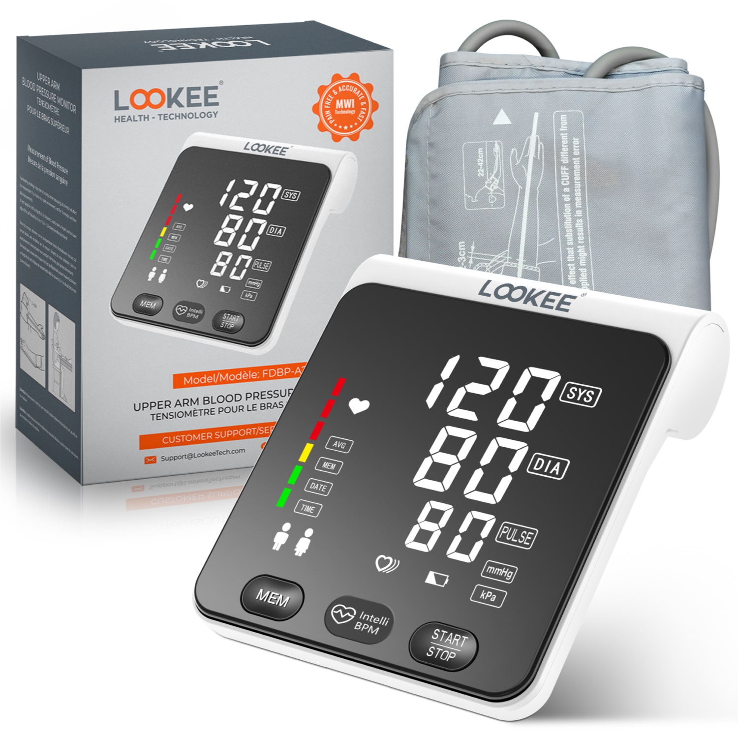 LOOKEE® A2 Premium Blood Pressure Machine for Home Use | Proudly Canadian |Large 6.4” LED Display | Slim Design Upper Arm Large Cuff Automatic Blood