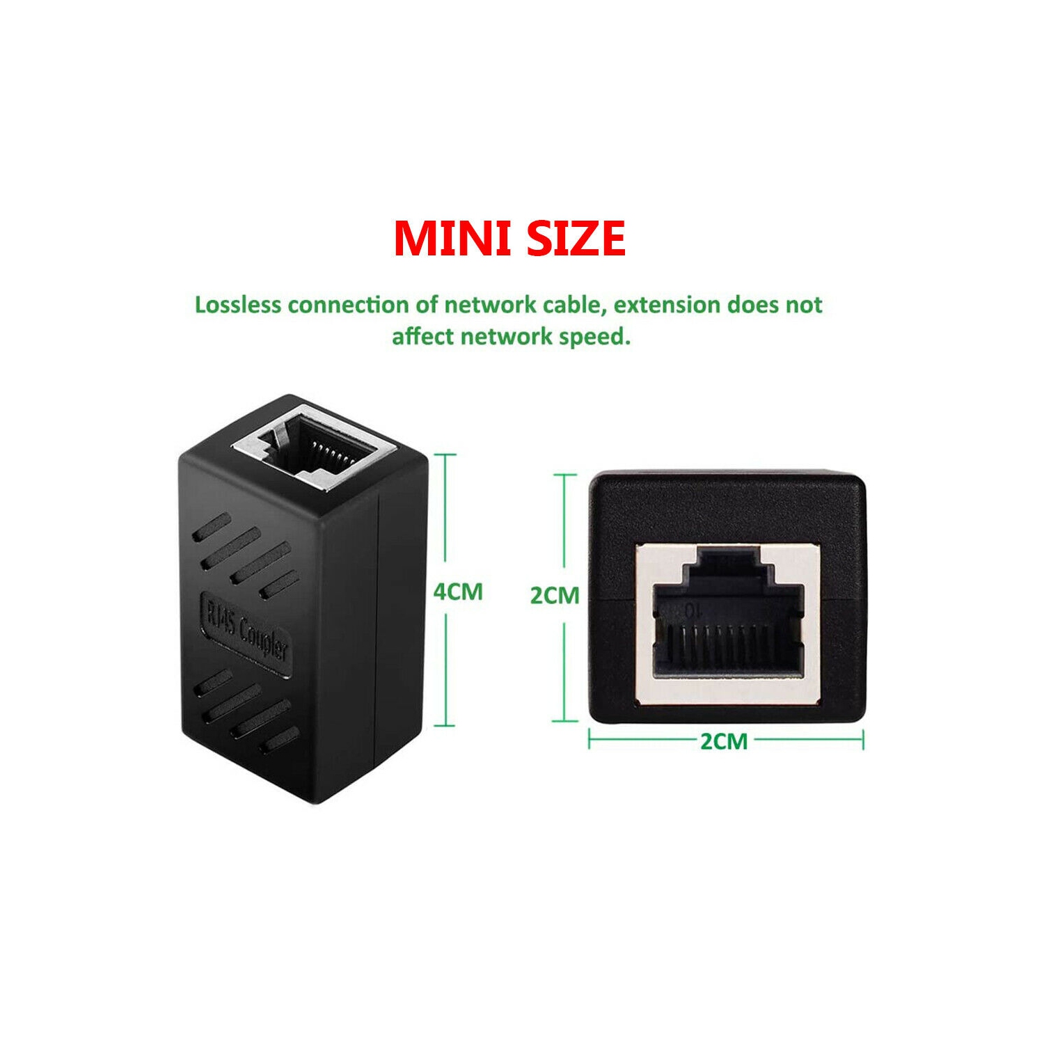 thumbnail image 2 of 1/2Pcs RJ45 Connector Coupler Ethernet Cable LAN Inline Cat7/Cat6/Cat5e Ethernet Cable Extender Adapter Female Coupler Black 2 of 11