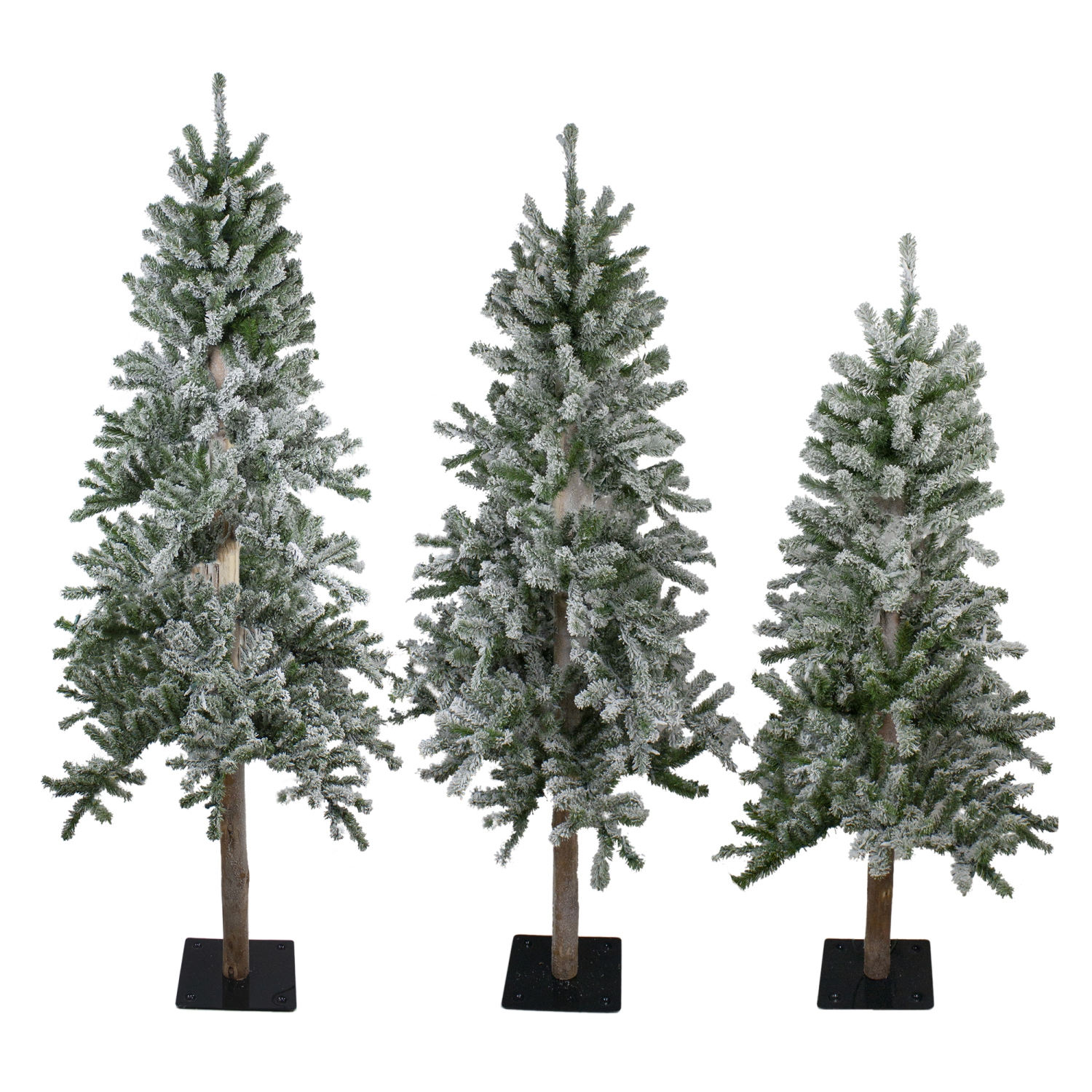 Slim Flocked Alpine Artificial Christmas Trees - 4, 5' and 6' - Unlit - Set of 3