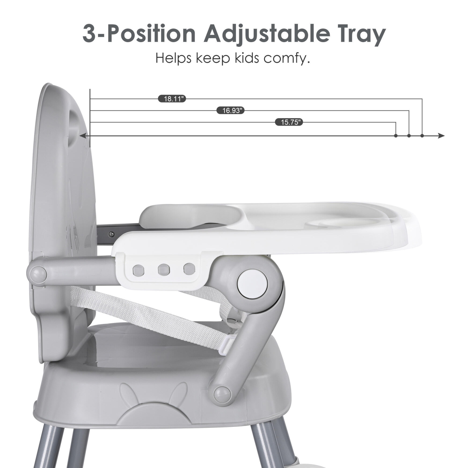 Portable Folding High Chair with Adjustable Tray for Babies and Toddlers,  Grey - LIVINGbasics®