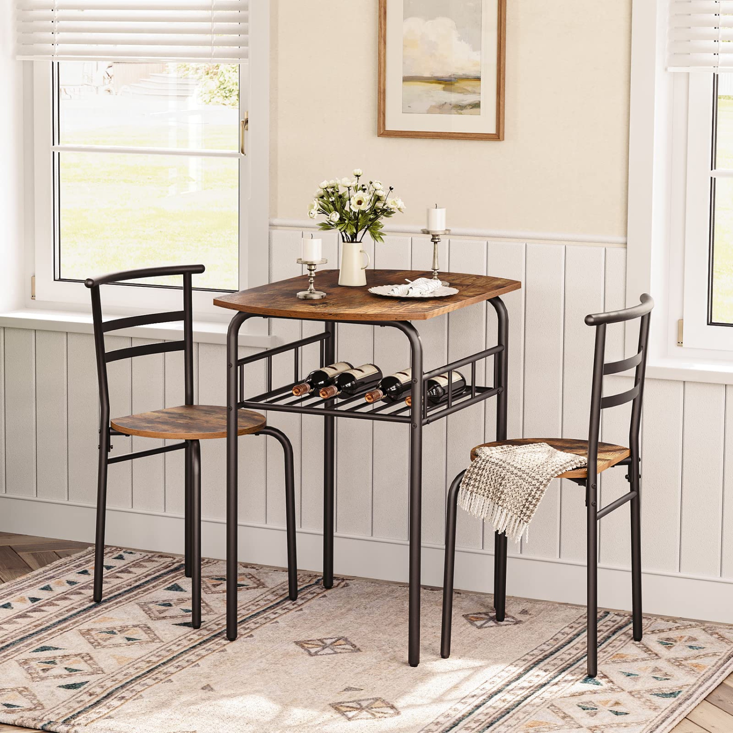 Furniture One 3-Piece Dining Table Set Rustic Black