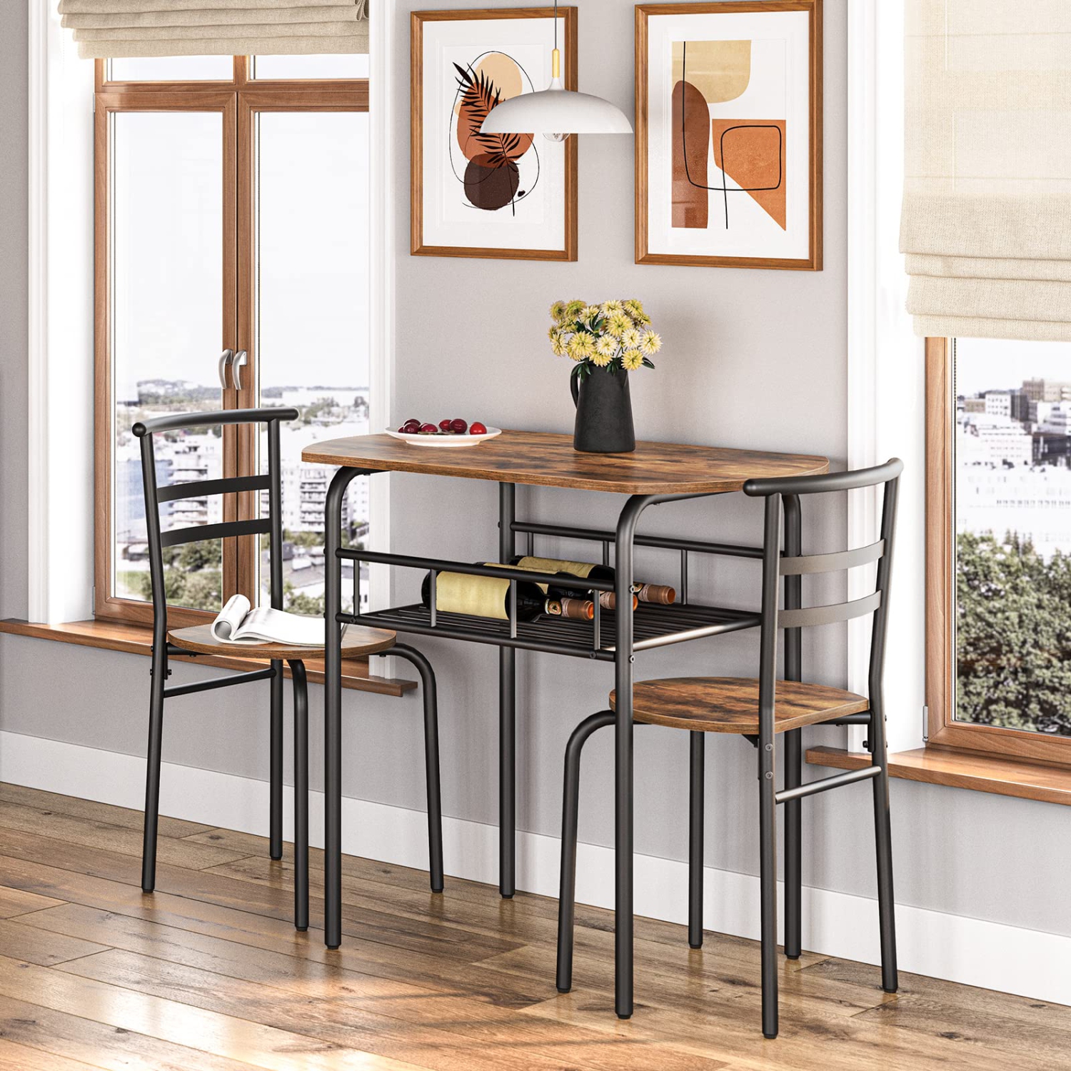 Furniture One 3-Piece Dining Table Set Rustic Black