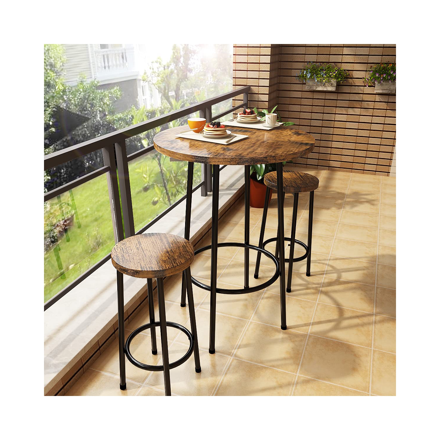 Furniture One 3 Piece Pub Dining Set Rustic Brown