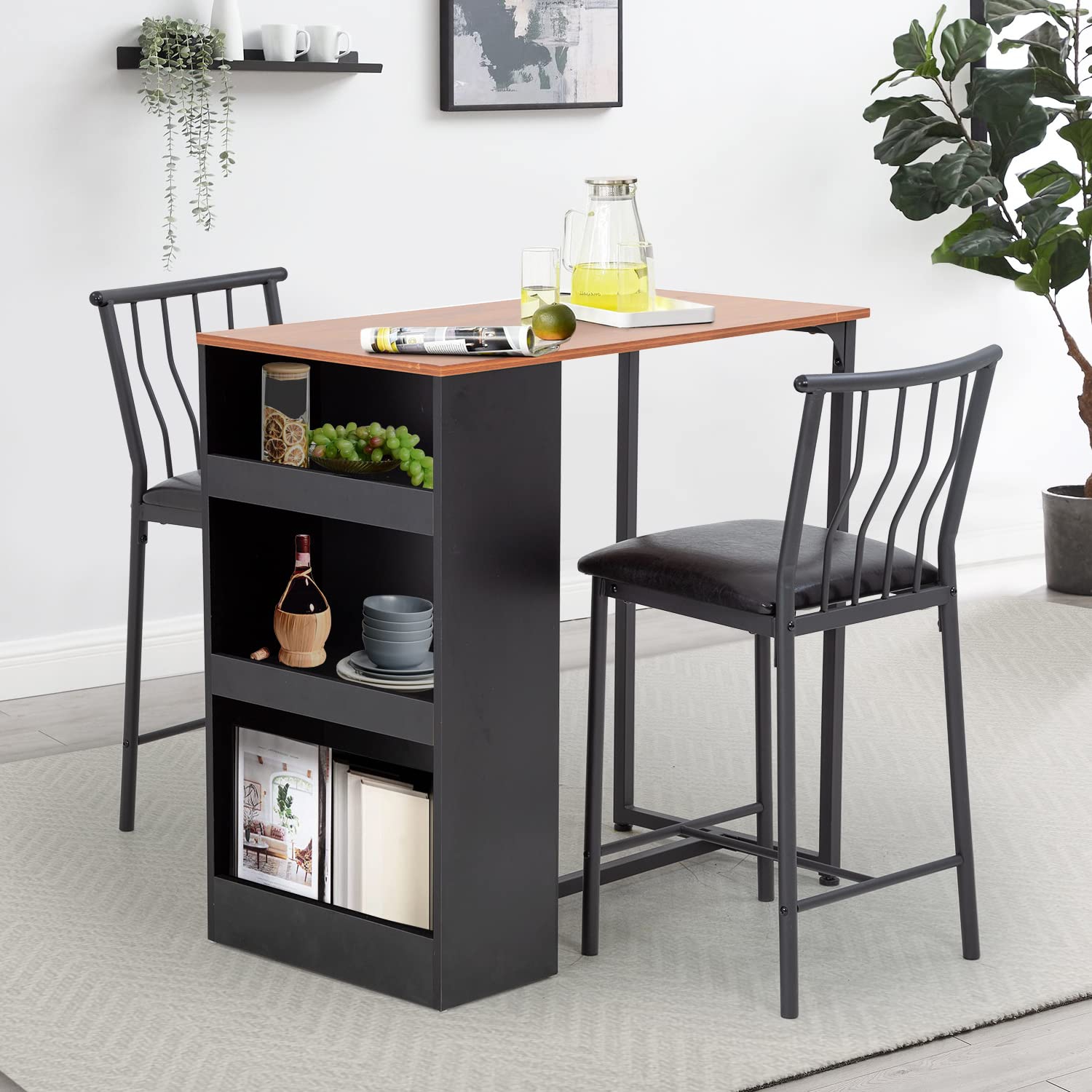 Furniture One 3 Pieces Dining Table Set Black