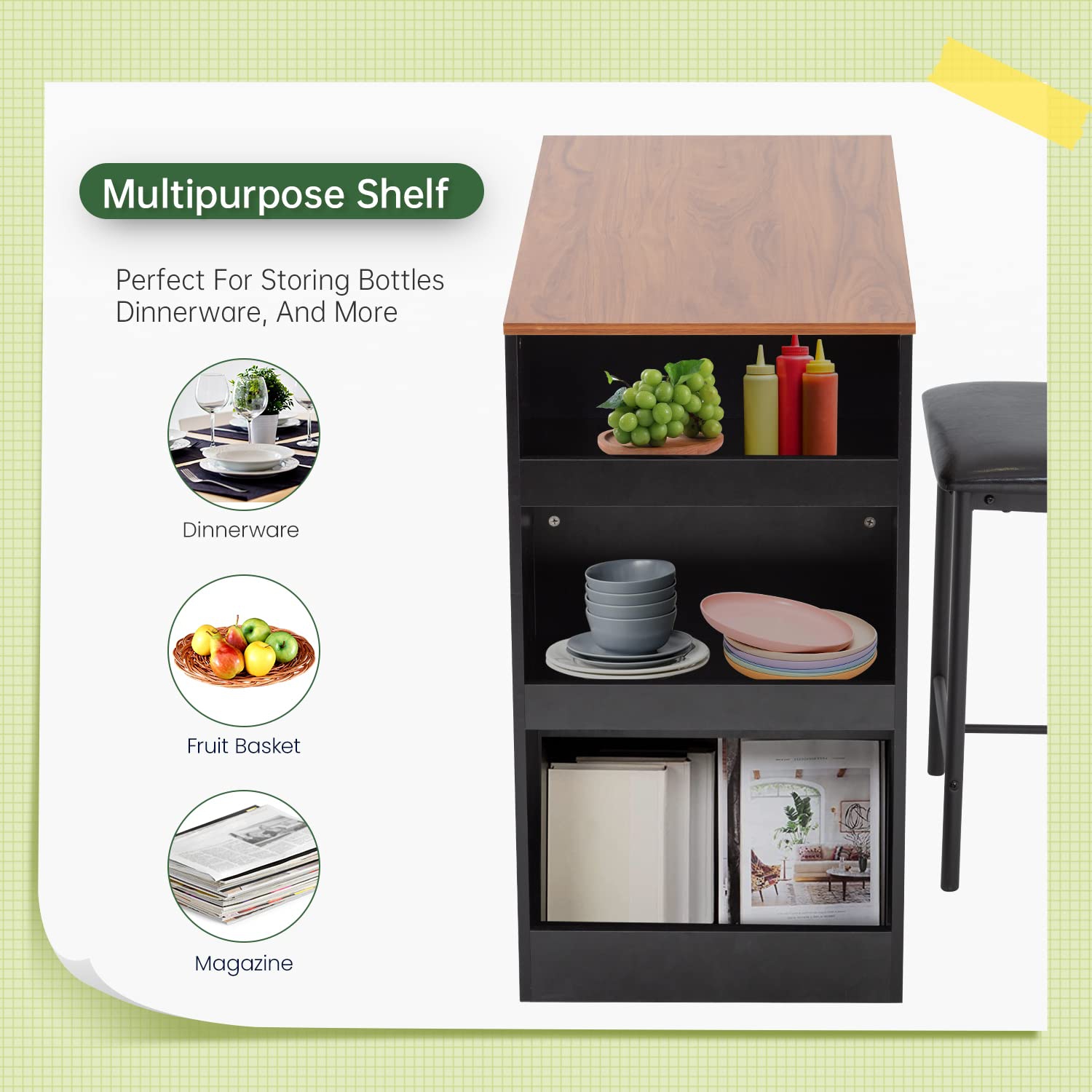 Furniture One 3 Pieces Dining Table Set Black