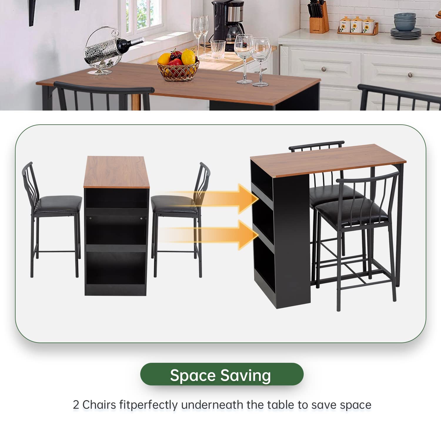 Furniture One 3 Pieces Dining Table Set Black