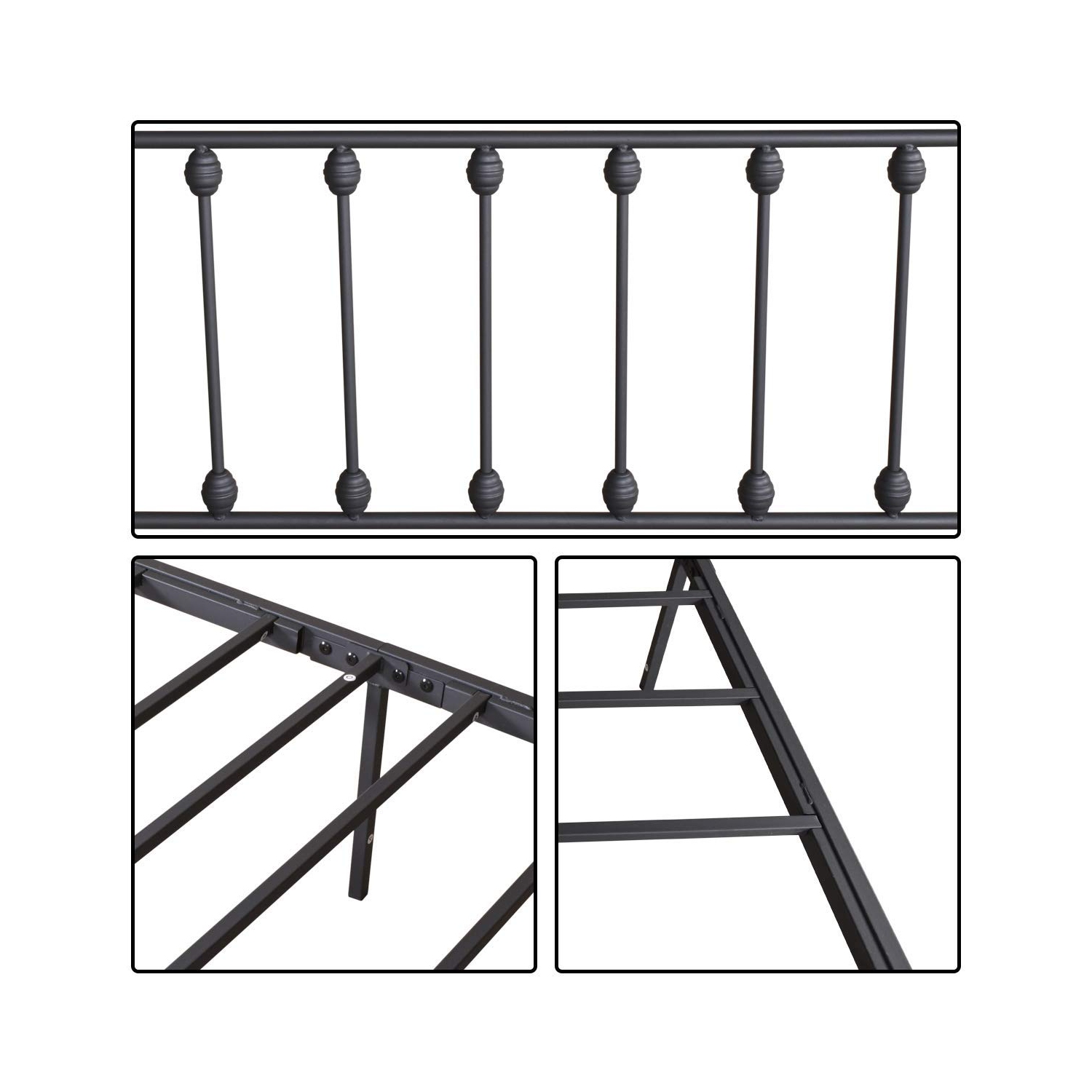 Cadre de grand lit rétro avec tête de lit et pied de lit noirs de Furniture One