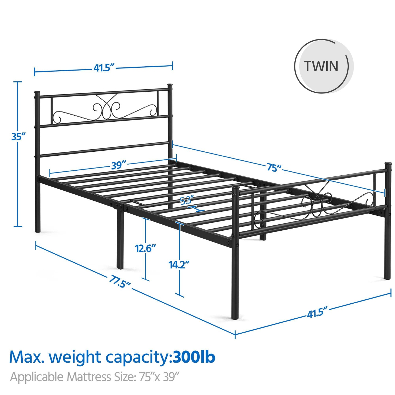 Furniture One Twin Size Metal Bed Frame Black