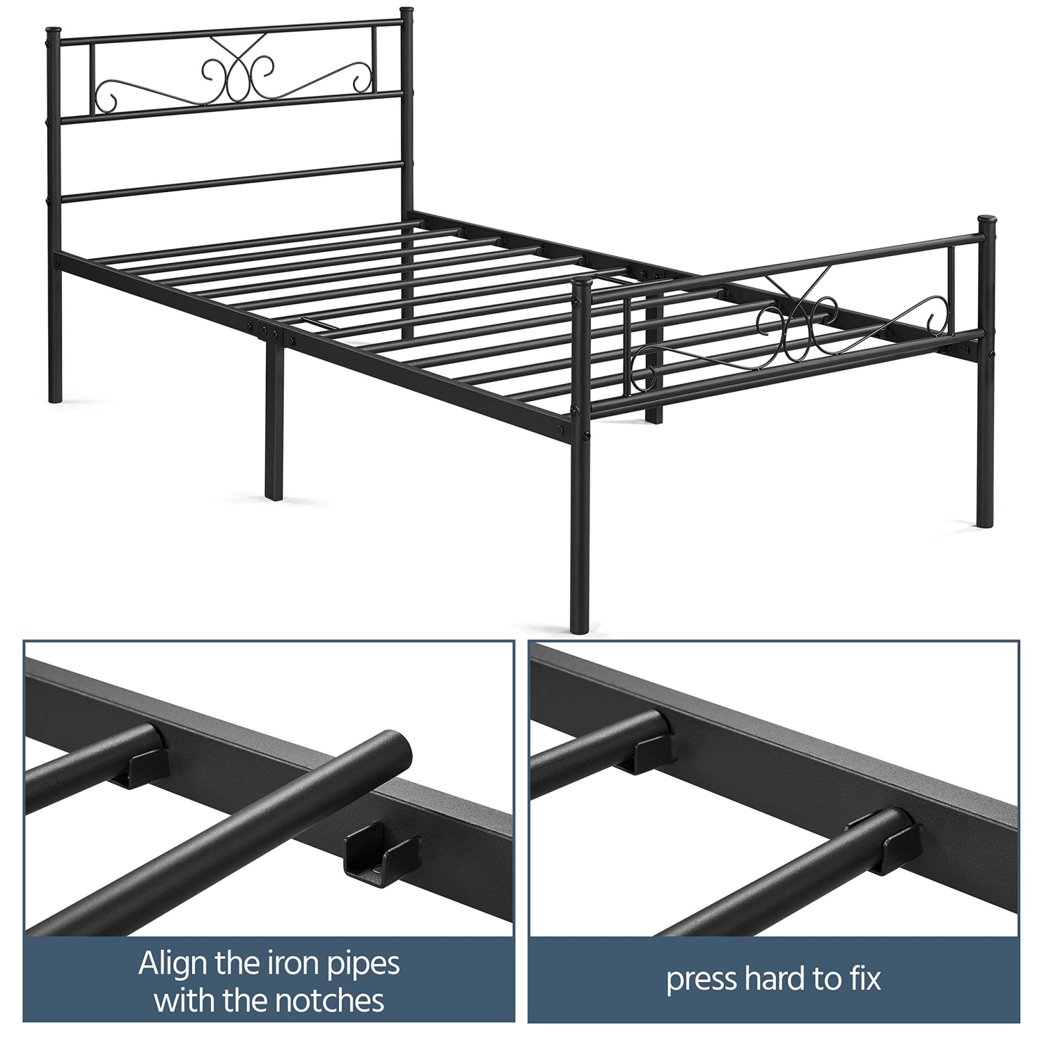 Furniture One Twin Size Metal Bed Frame Black