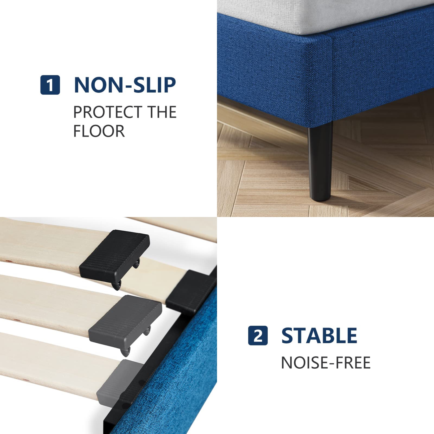 Furniture One Queen Size Bed Frame with Upholstered Headboard Blue