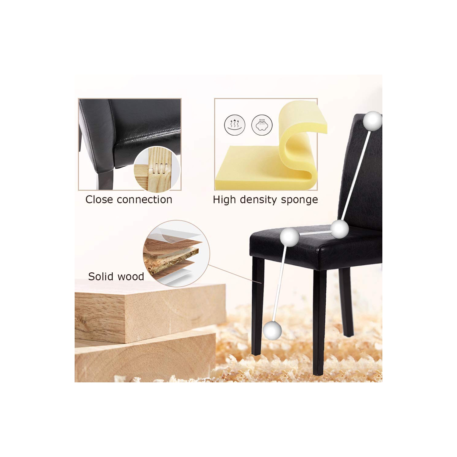 Furniture One Leather Dining Chairs Set of 4 Black