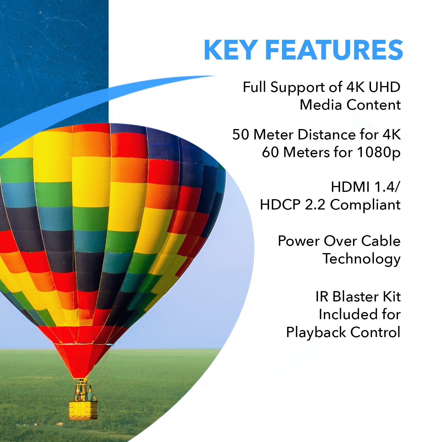 4K HDMI Extender Over CAT6/7 up to 165ft with PoC & Bi-directional IR