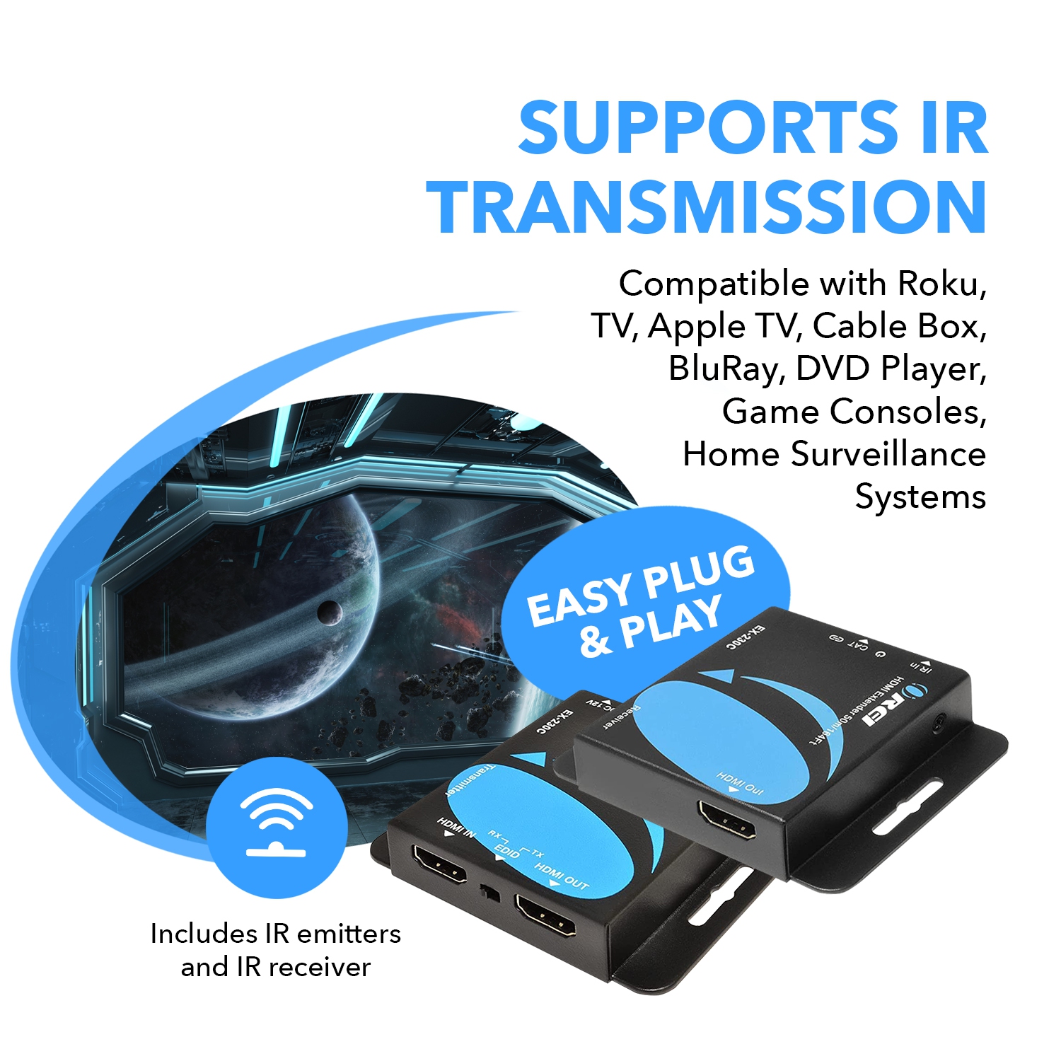 Prolongateur HDMI 4K sur CAT6/7 RJ45 4K à 30 Hz jusqu’à 130 pi et 1080p jusqu’à 230 pi