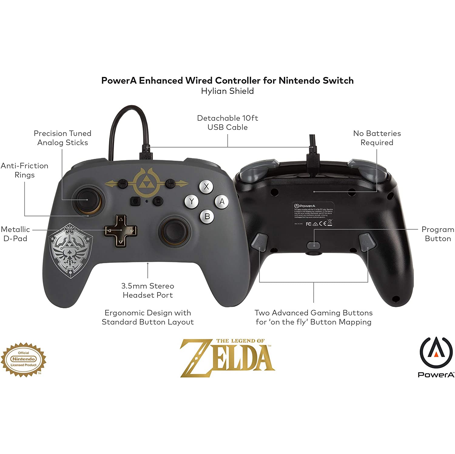 PowerA Enhanced Wired Controller for Nintendo Switch - Hylian Shield