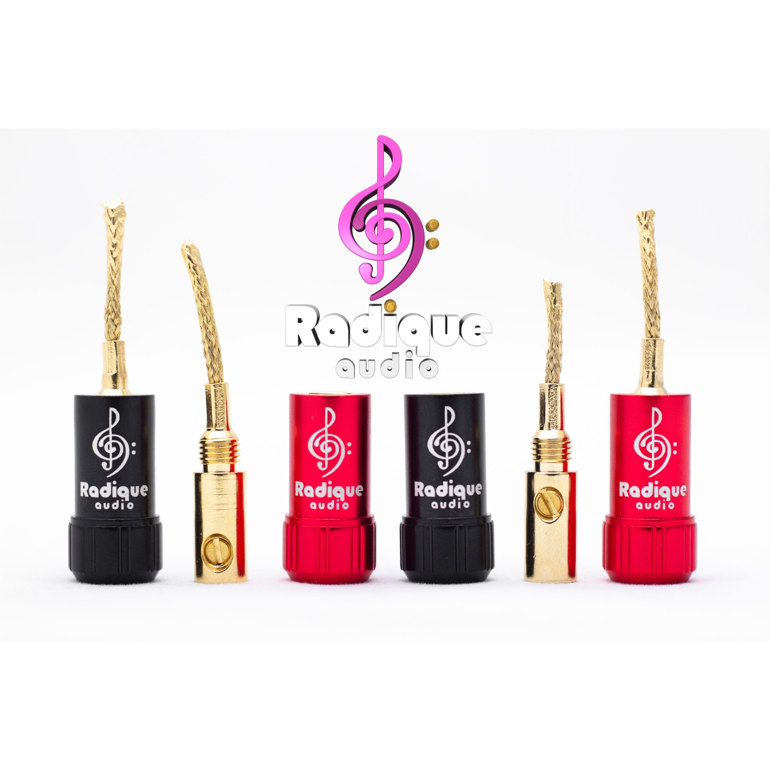 Pin Connectors by Radique Audio – Gold-Plated Flexi-Pins, Dual Set Screws, 18–12AWG, Easy Install, Color Coded - 2 pairs