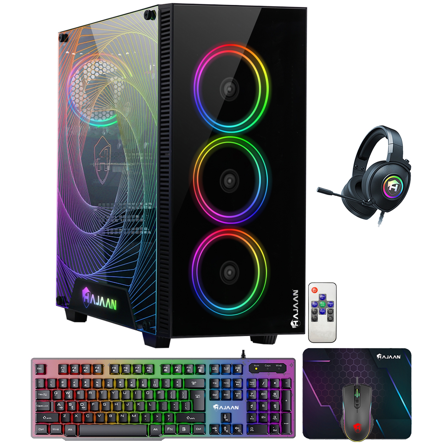 HAJAAN CYCLONIA Gaming Tower Computer Desktop PC - AMD Ryzen 7 5700G Processor Up to 4.6GHz - RTX 3060 12G GDDR6 - 32GB DDR4 - 1TB SSD - Windows 11 Pro - Keyboard Mouse and Headset
