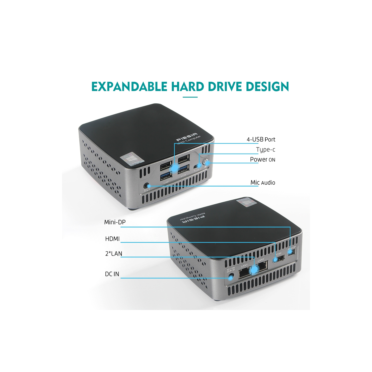 PIESIA U-BOX-M2 Mini PC Aluminum body Intel 8th gen Intel i5, Windows 11 Pro, 16GB RAM 256G SSD