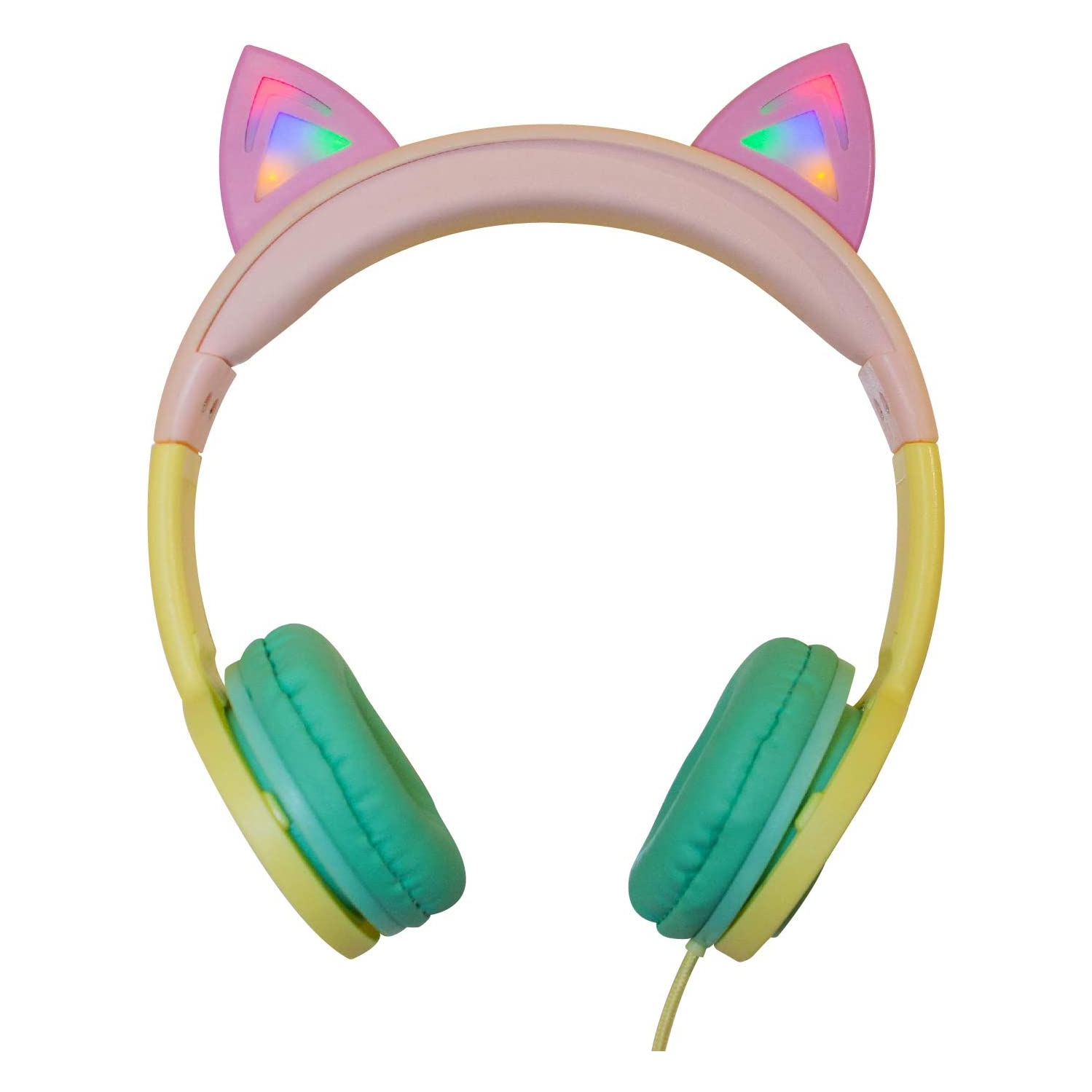 Gabba Goods Premium Kid's/Children's Safe Sound LED Light Up in The Dark Cat Over The Ear Comfort Padded Stereo Headphones with AUX Cable | Earphones - 85 Decibels(Rainbow)