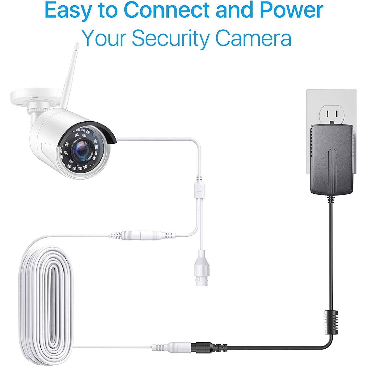 Rallonge d’alimentation, paquet de 2, 33 pi, 2,1 mm x 5,5 mm, compatible avec le cordon adaptateur c.c. universel de 12 V ou le mur