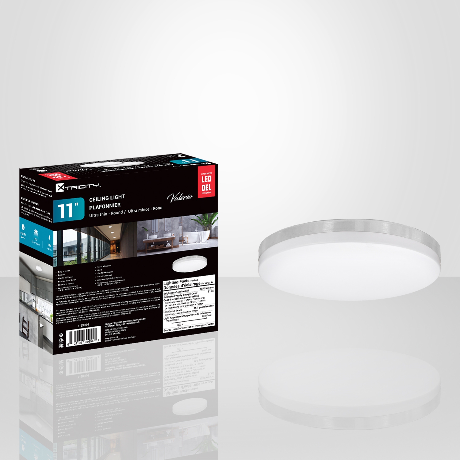 Xtricity - Set of 2 Round Ceiling Lights with Integrated LEDs, 11" Diameter, From the Valerio Collection, Nickel