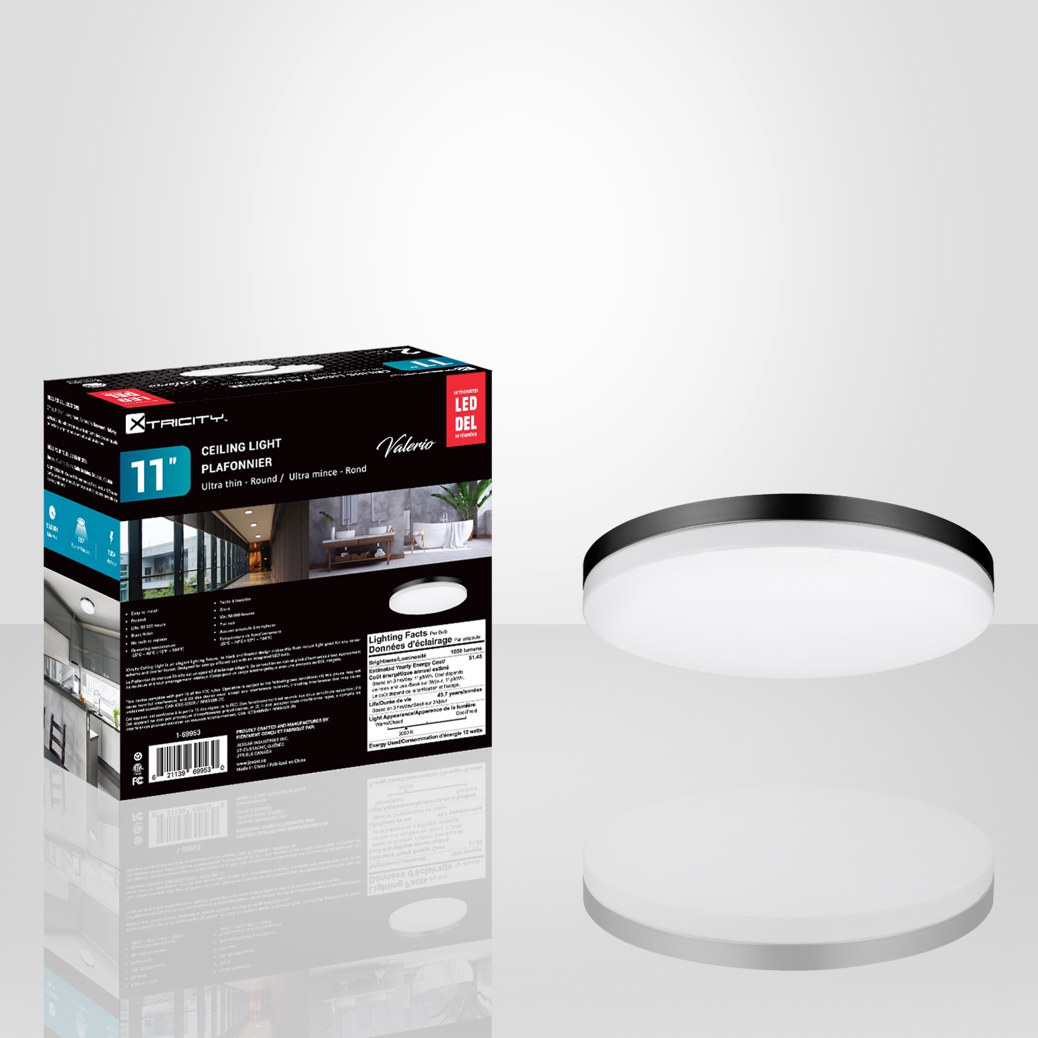 Xtricity - Set of 2 Round Ceiling Lights with Integrated LEDs, 11" Diameter, From the Valerio Collection, Black