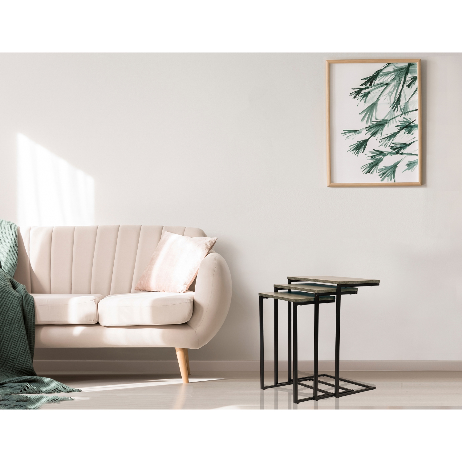 Jessar - Set of 3 Side Tables, From the Eden Collection, Grey Wood Grain