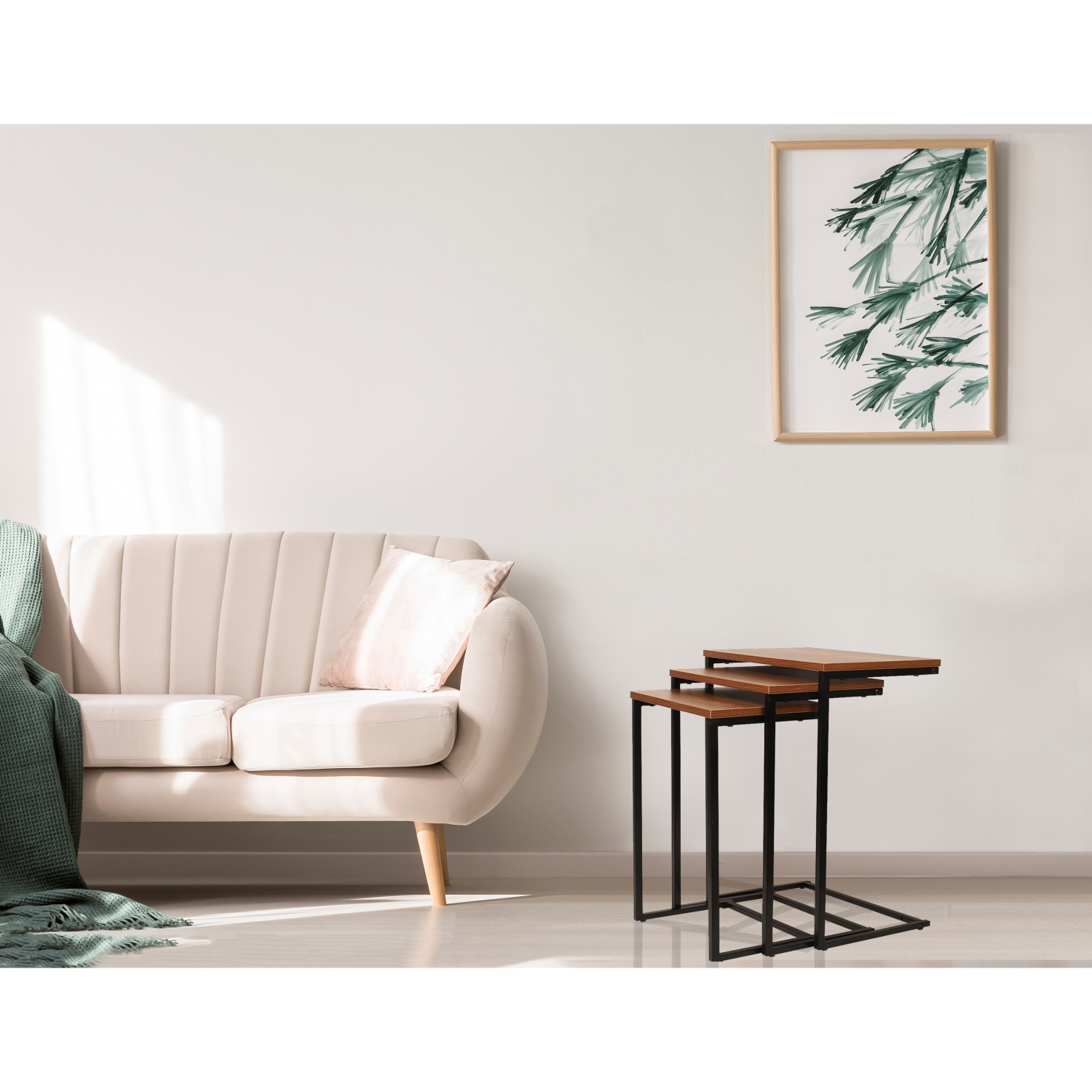 Jessar - Set of 3 Side Tables, From the Eden Collection, Brown Wood Grain