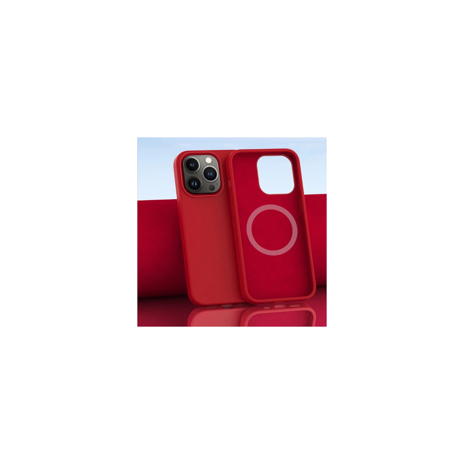 TopSave Magnetic Case Compatible with Mag-Safe, Liquid Silicone Rubber Bumper Case with Soft Microfiber Case For iPhone 14 6.1", Red
