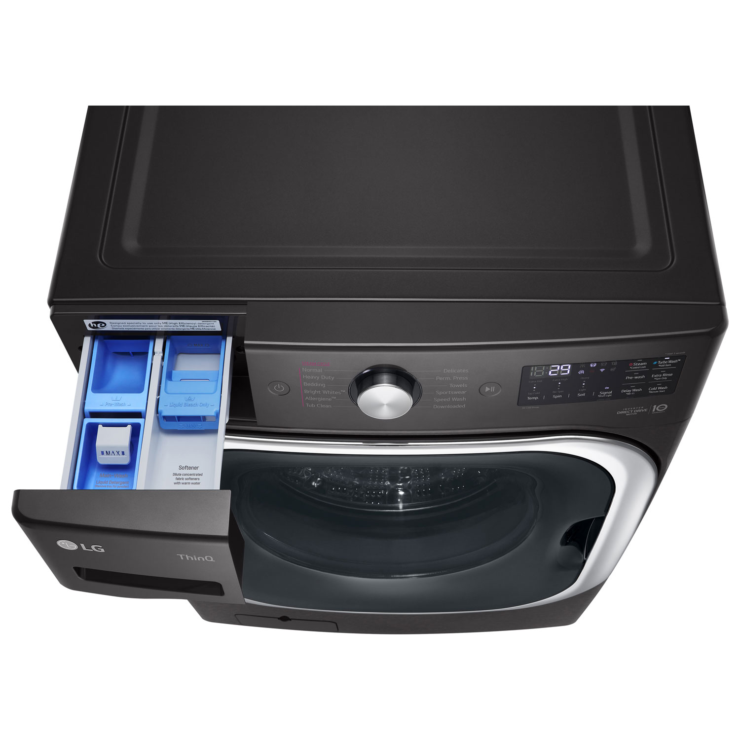 Laveuse à vapeur haute efficacité à chargement frontal de 6,0 pi³ de LG - Acier noir
