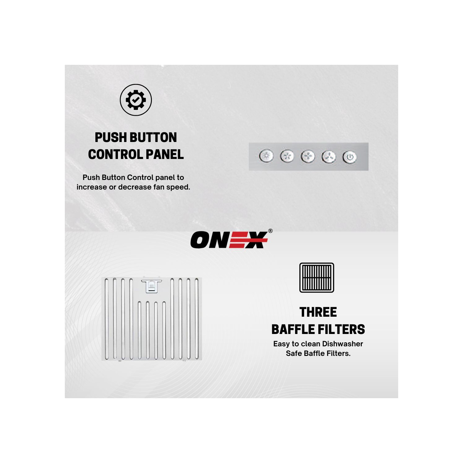 ONEX® OHF90E Stainless Steel Under Cabinet 30 inch Range Hood.