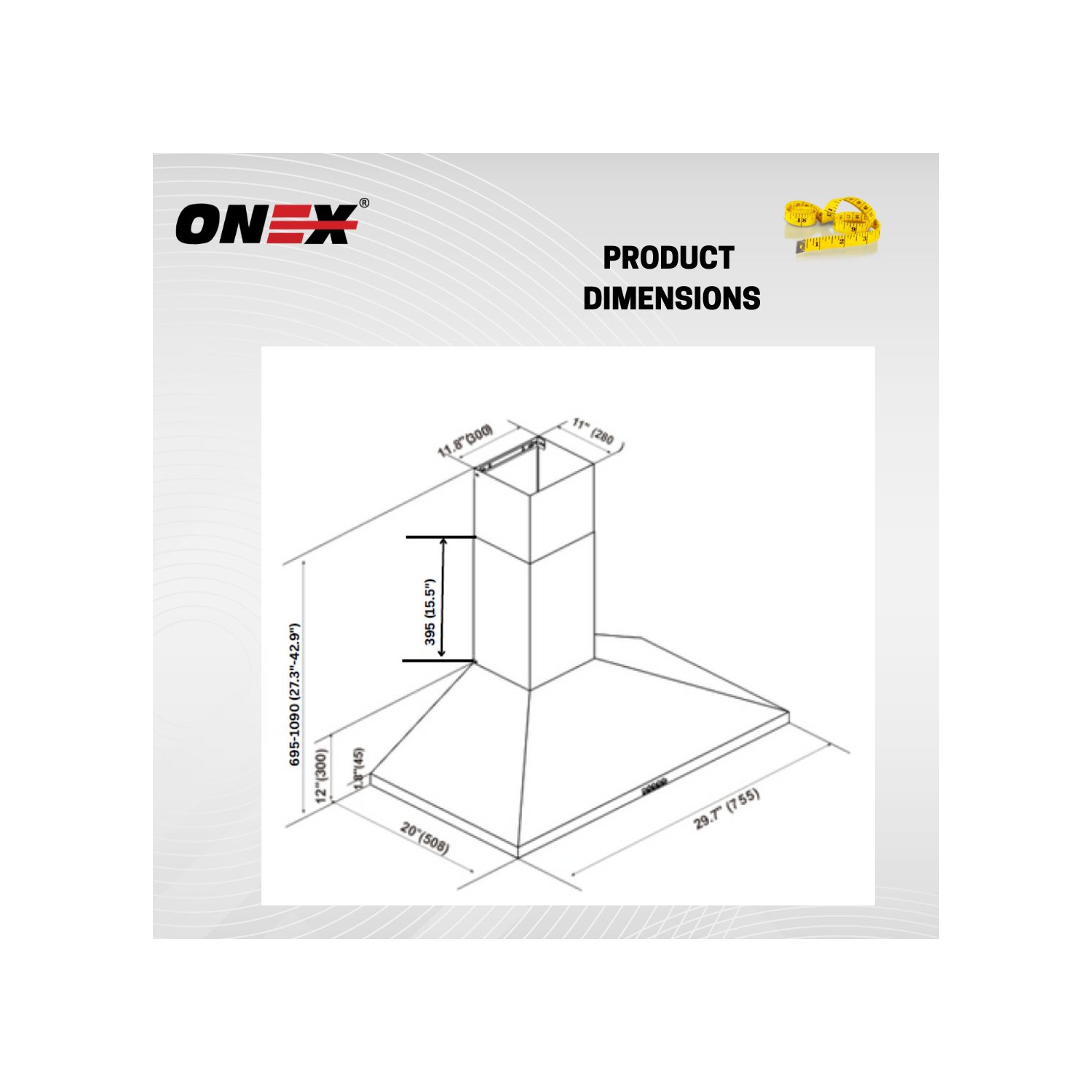 ONEX® OHF66D Stainless Steel Wall Mount 30 inch Range Hood.