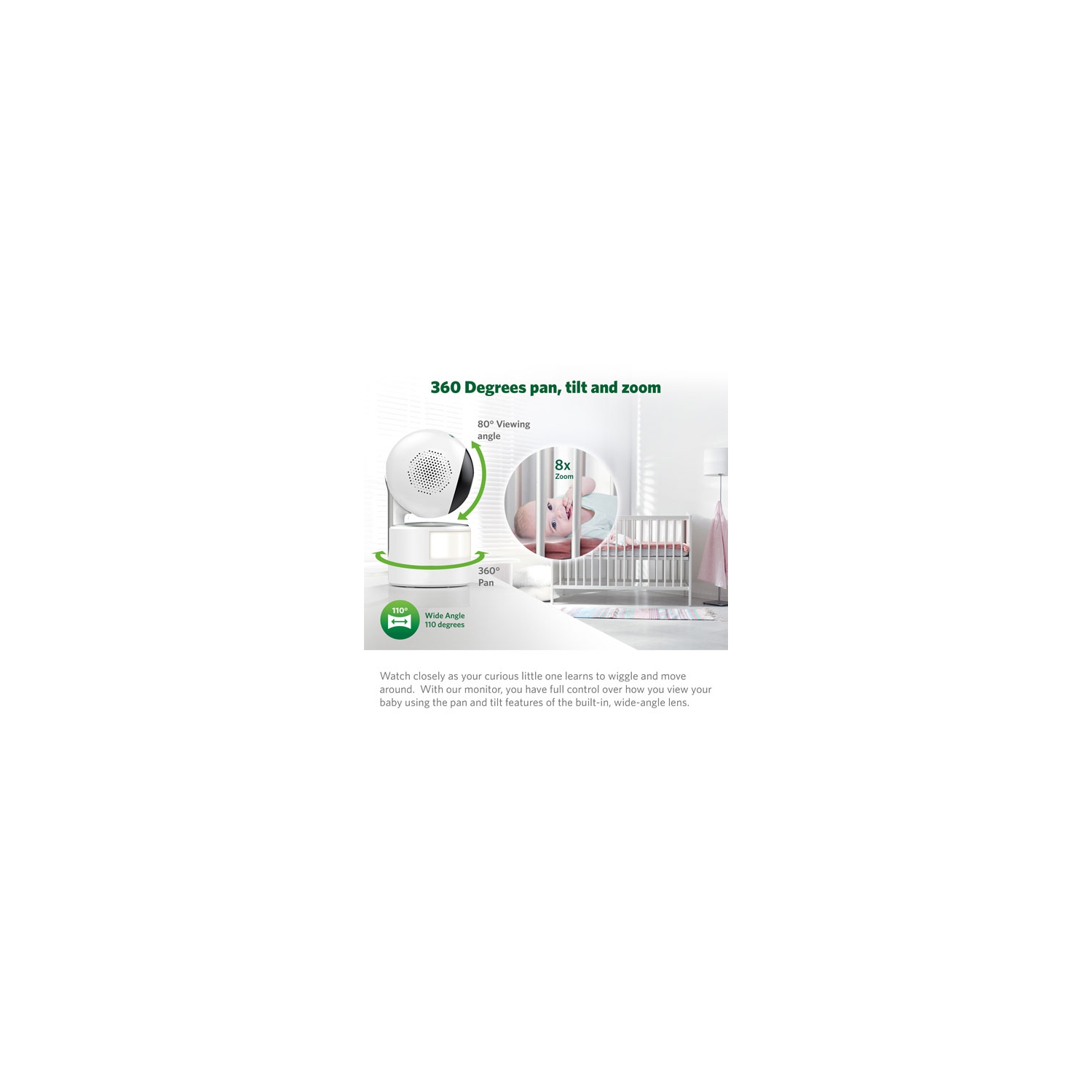 Remis à neuf - Moniteur vidéo pour bébé LeapFrog 7" avec vision nocturne en couleur, zoom, panoramique et inclinaison, et audio bidirectionnel