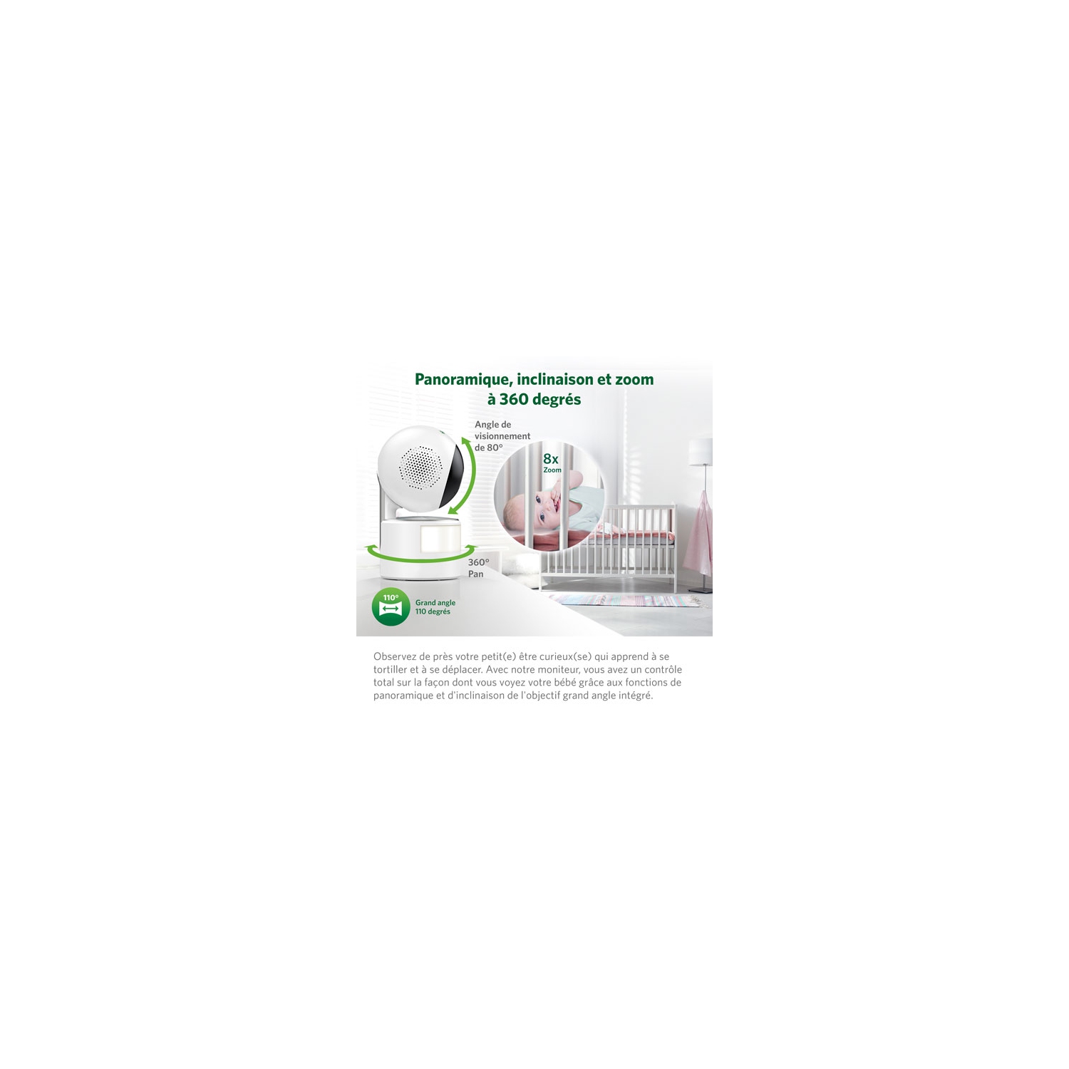 Remis à neuf - Moniteur vidéo pour bébé LeapFrog 7" avec vision nocturne en couleur, zoom, panoramique et inclinaison, et audio bidirectionnel