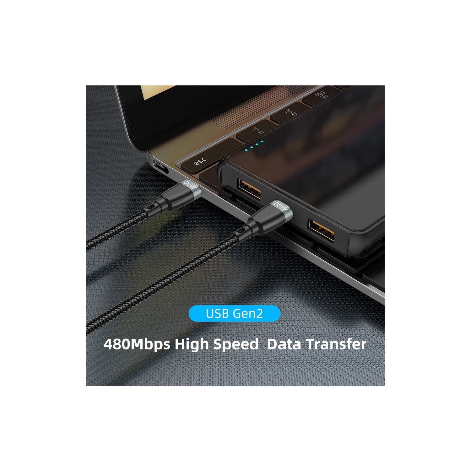 navor 2m 100W USB-C to USB-C Charging Cable Compatible for Samsung/Moto/LG Phones, Compatible for PS5/Xbox X/S Controller/Switch Pro, Nylon Charging