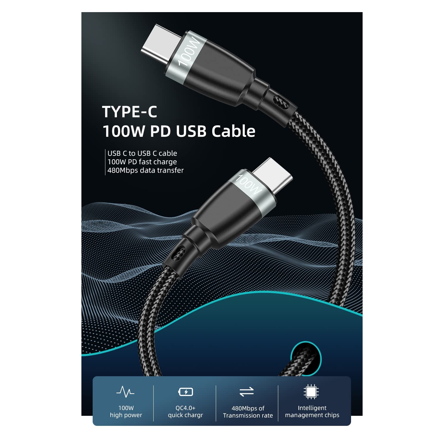 navor 2m 100W USB-C to USB-C Charging Cable Compatible for Samsung/Moto/LG Phones, Compatible for PS5/Xbox X/S Controller/Switch Pro, Nylon Charging