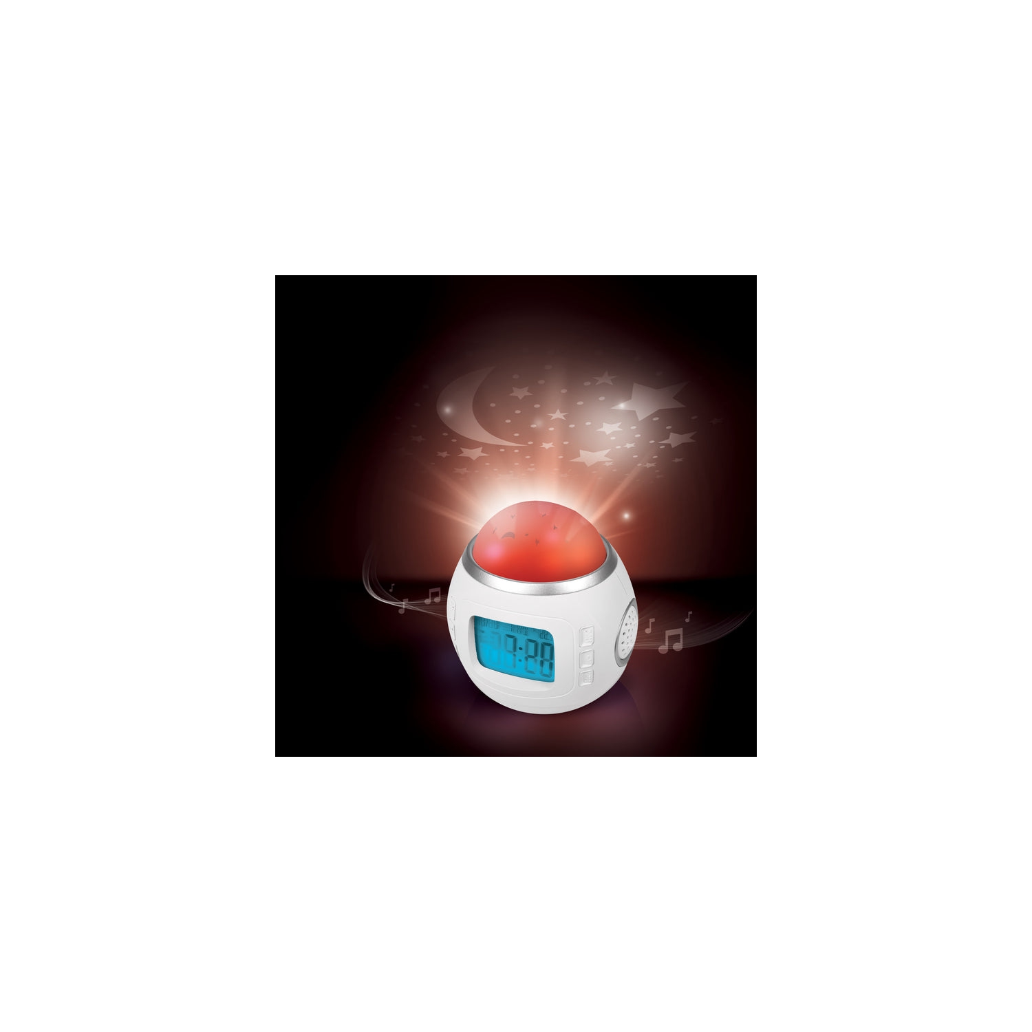 RCA RCP40V Réveil projecteur d'étoiles à couleurs changeantes avec son et musique - Blanc
