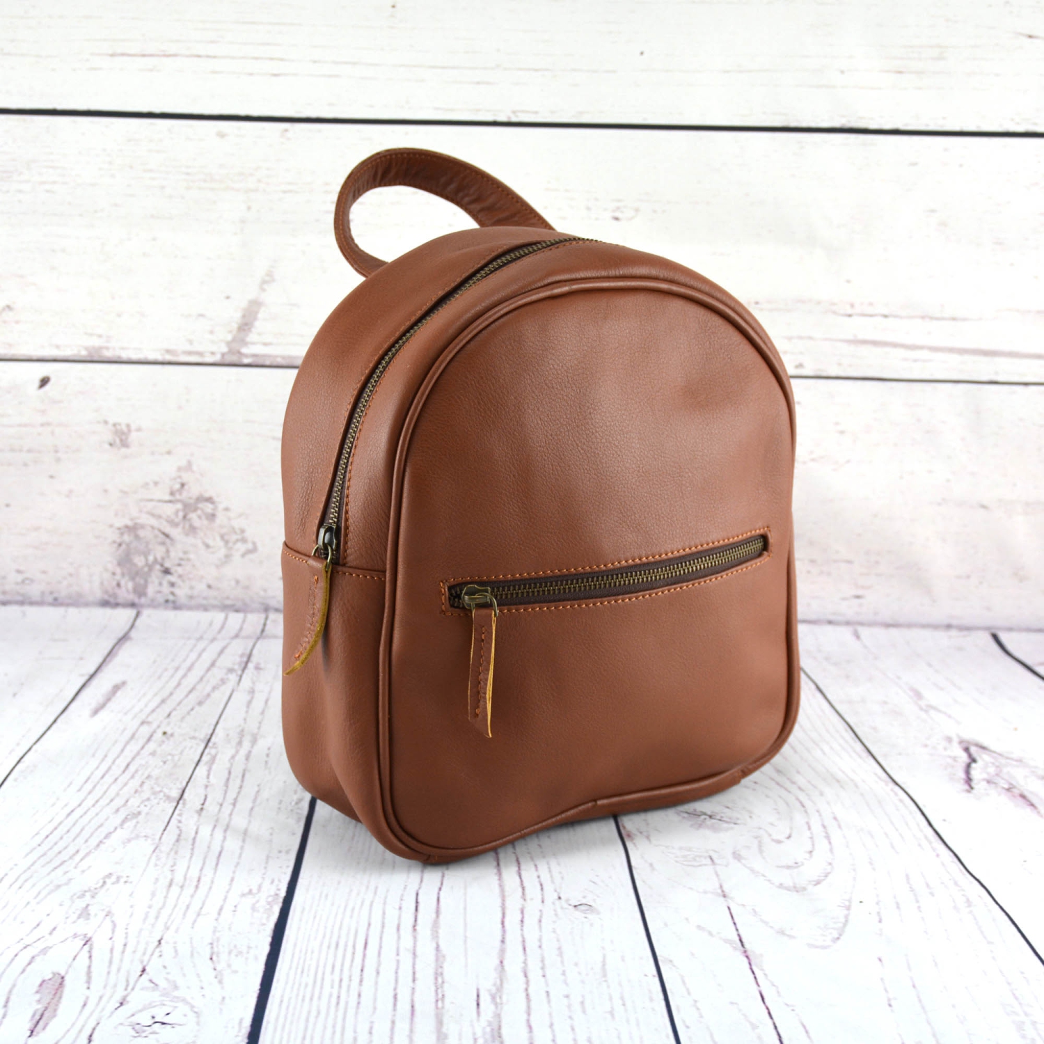 Leather Backpack Bag / Small Buff Leather Backpack in Brown