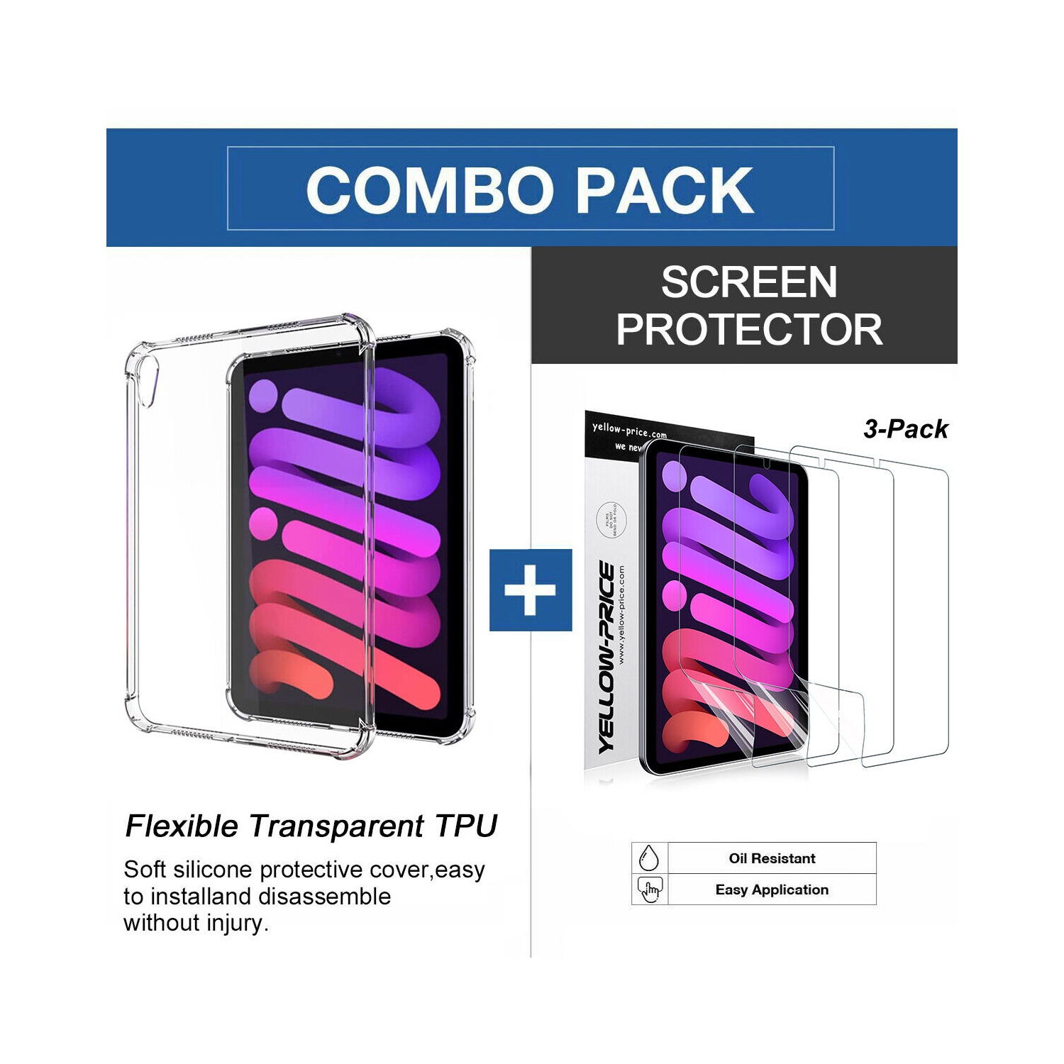 Crystal Clear TPU Back Cover w/3x HD Screen Protector for iPad Mini 6th Gen 8.3"