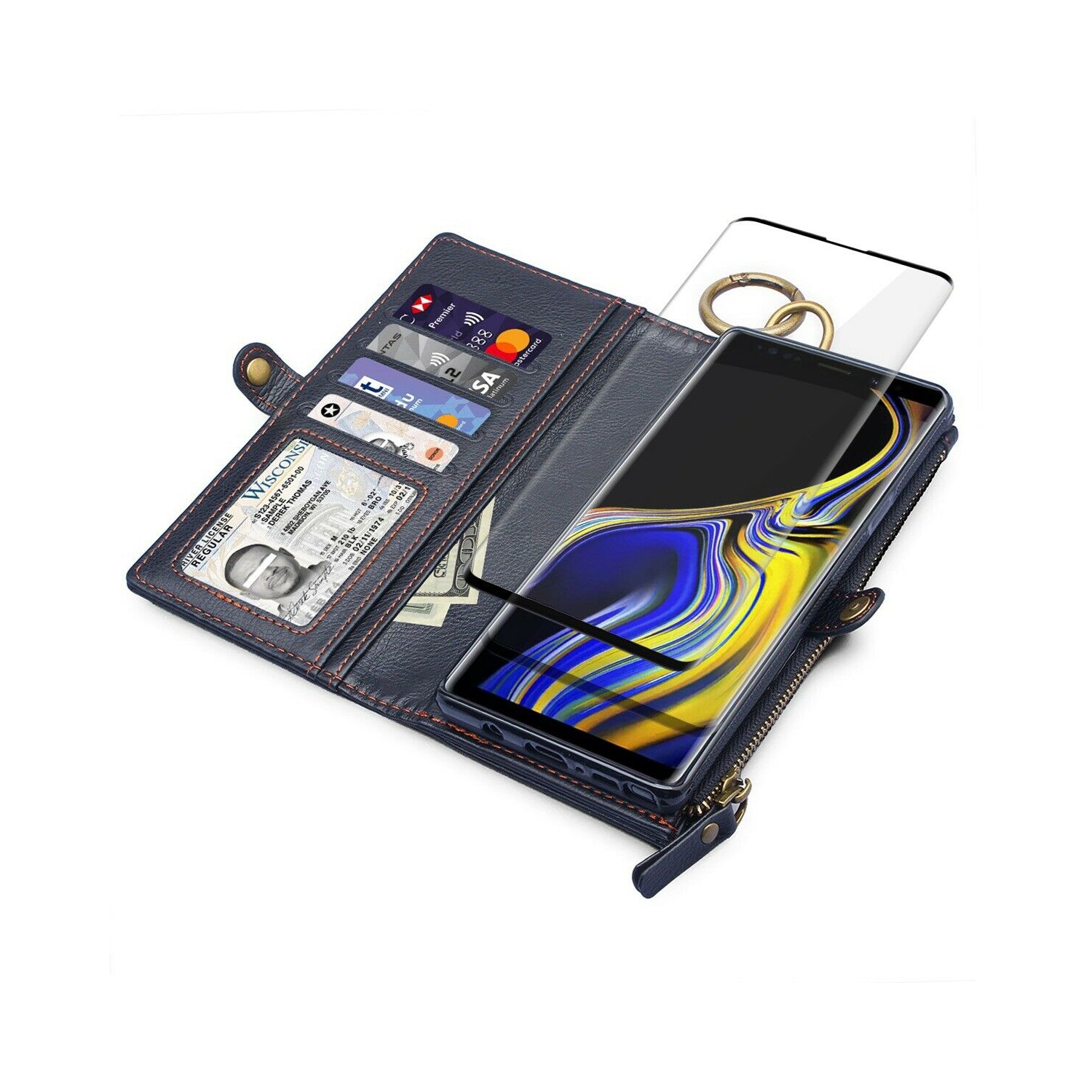 Vintage Leather Wallet Case & 2.5D HD Tempered Glass for Galaxy S10 S10+ S10e