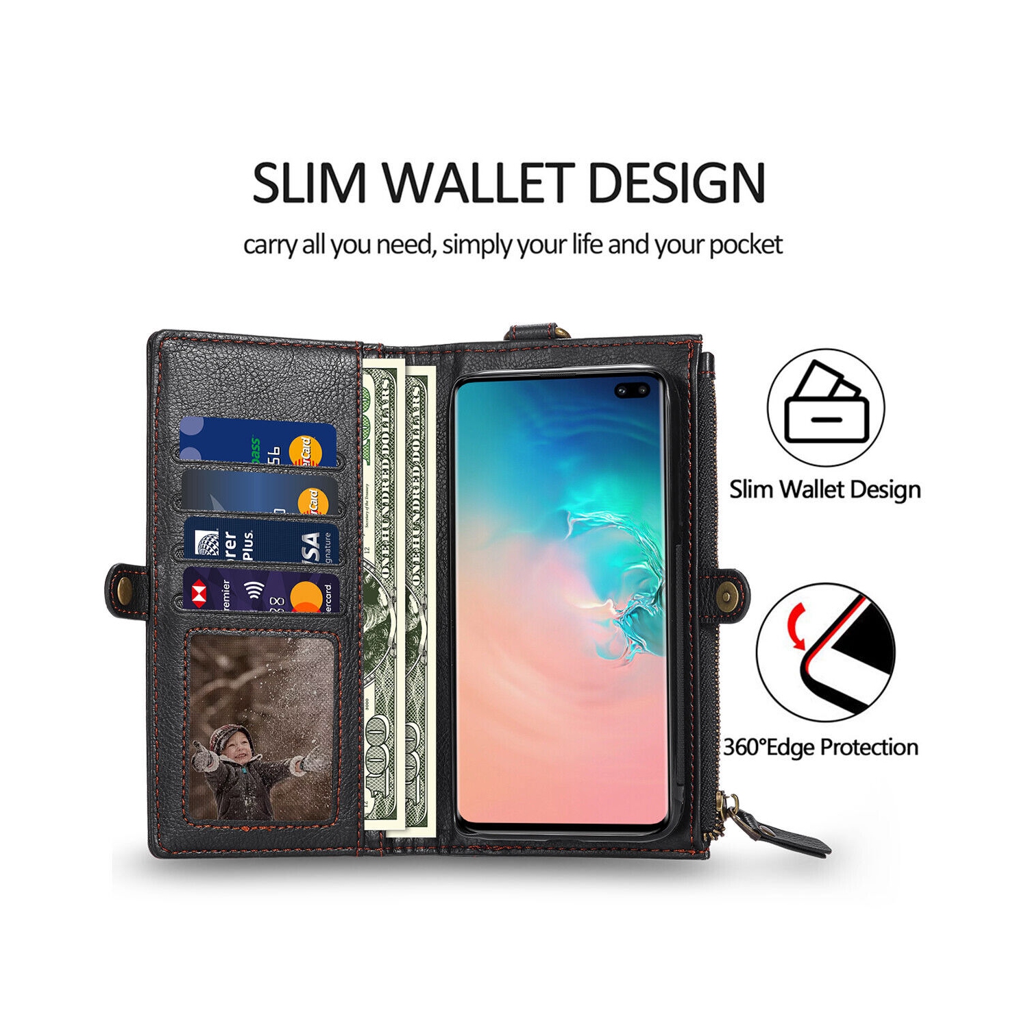 Vintage Leather Wallet Case & 2.5D HD Tempered Glass for Galaxy S10 S10+ S10e