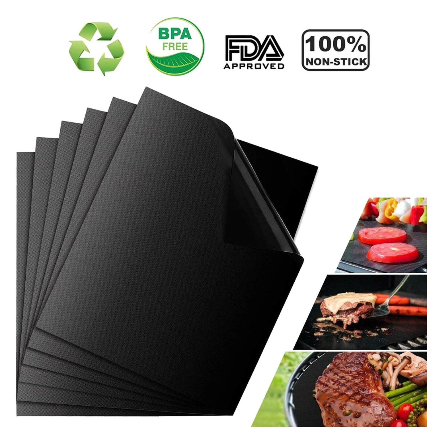 Ensemble de 6 tapis de cuisson antiadhésifs pour barbecue avec tapis de cuisson réutilisables Bake Cooking Garden