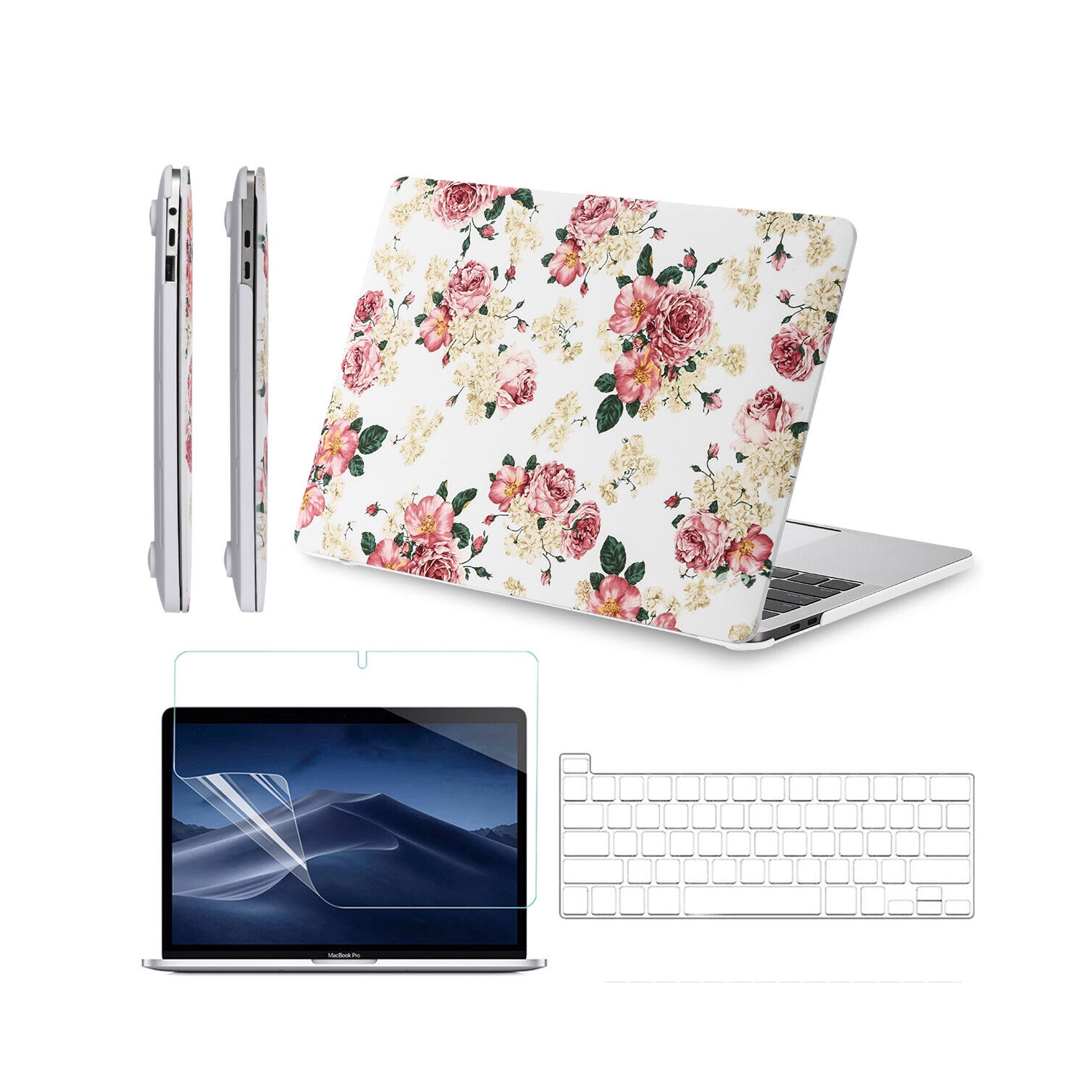 MacBook Pro 13" 2020 Flower Pattern Hard Case w/ Keyboard Cover,Screen Protector
