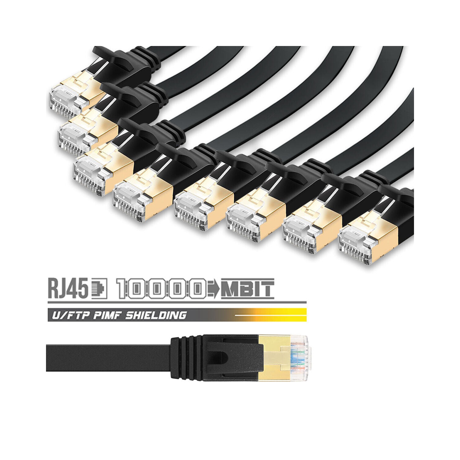 CAT.7 Flat Ethernet Cable 6ft 10ft 25ft 50ft 75ft 100ft 10Gbps 600MHz 10000Mbit