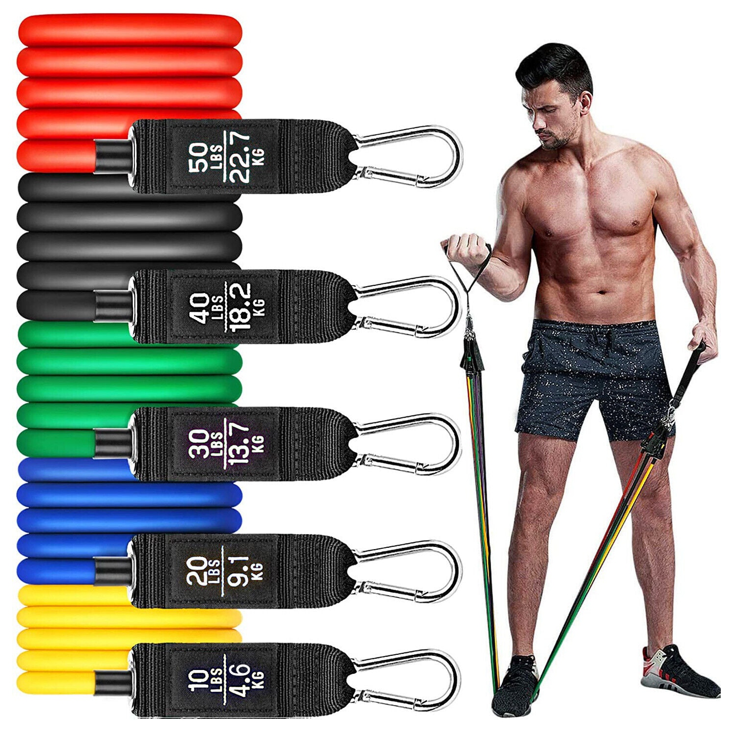 Resistance Bands Set Stackable up to 150 LBS for Resistance Traning CA